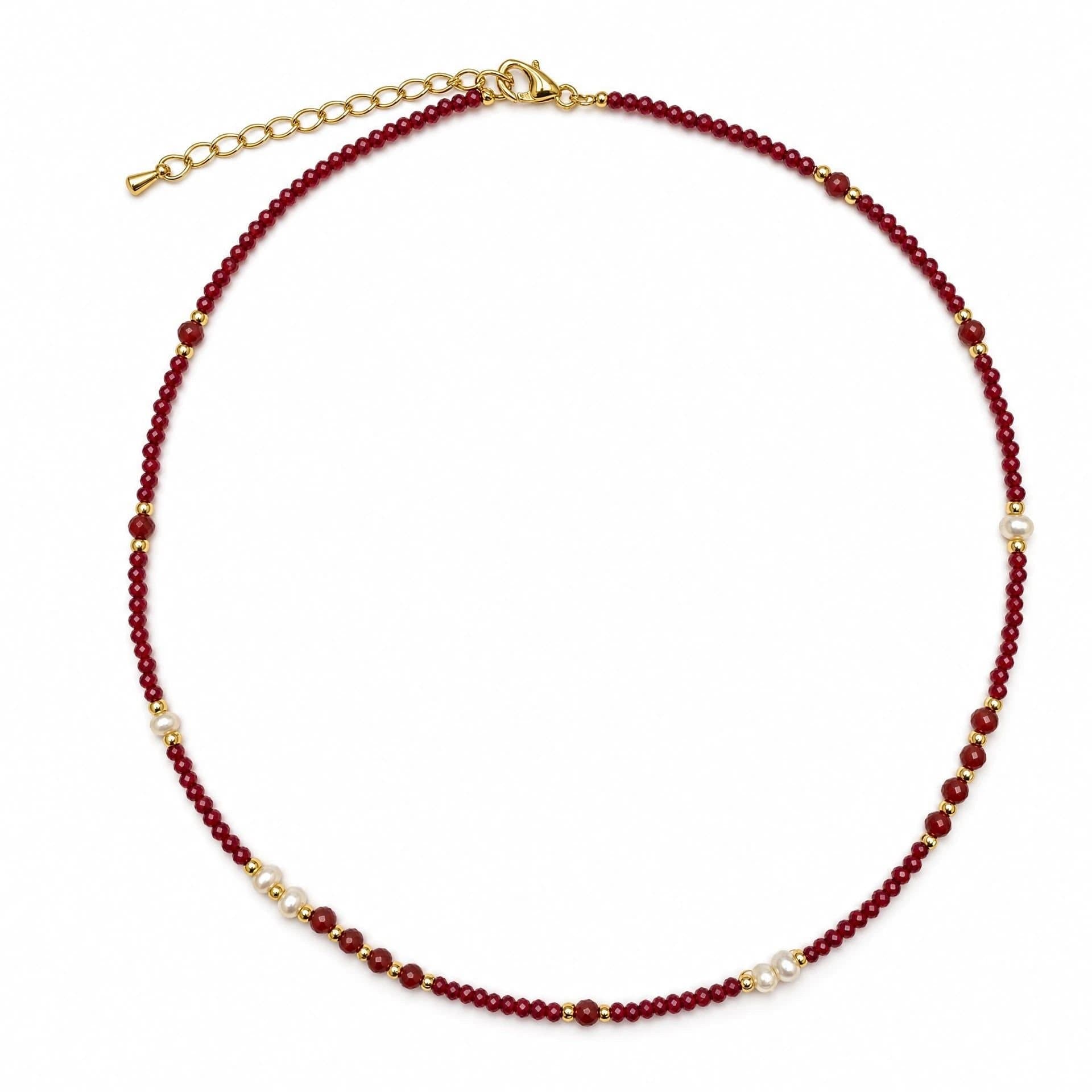 Angel Barocco Angel Barocco Women's Red Agate & Freshwater Pearl Beaded Necklace - Burgundy