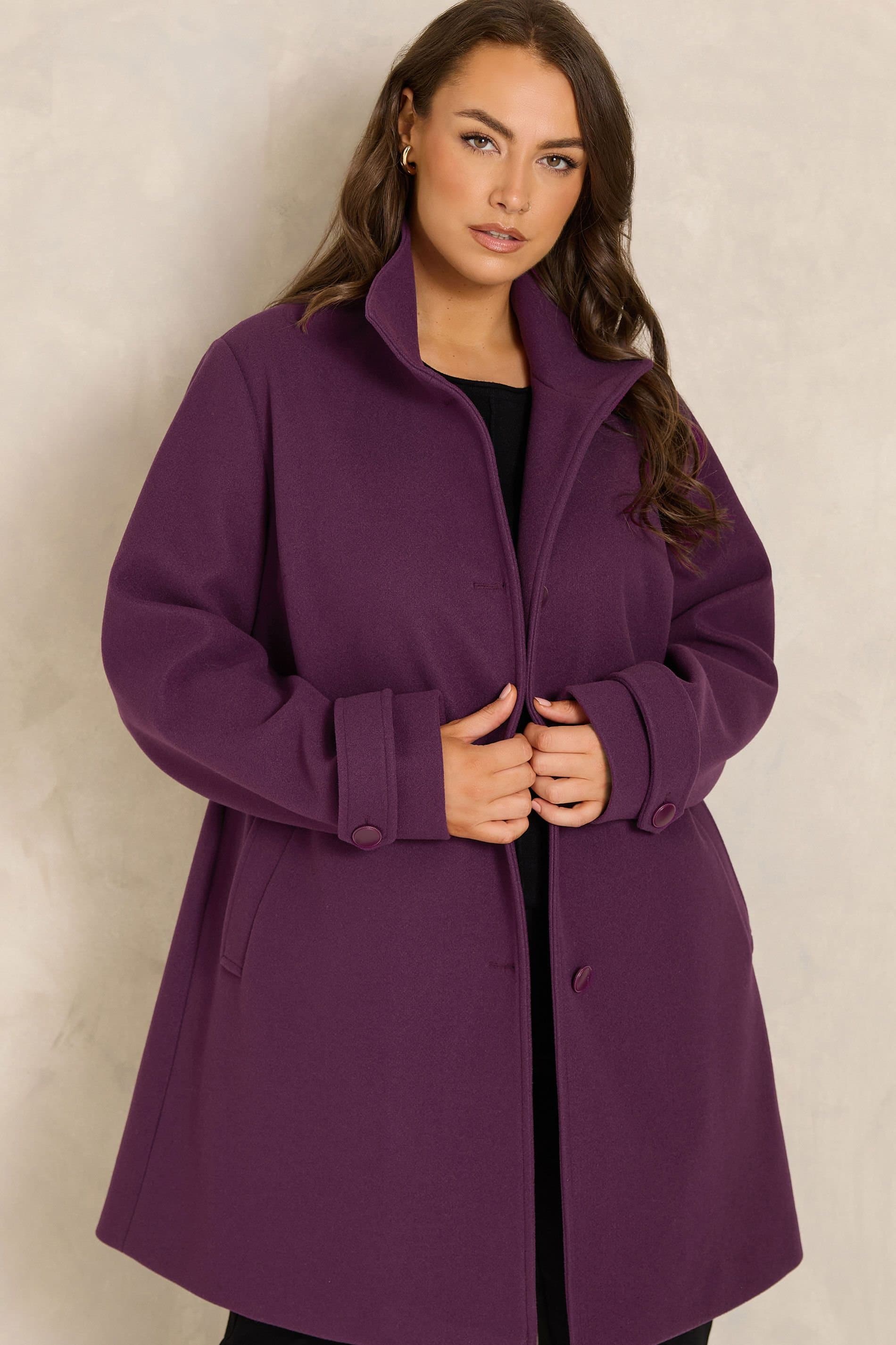 Evans Evans Women's Funnel Coat in Purple