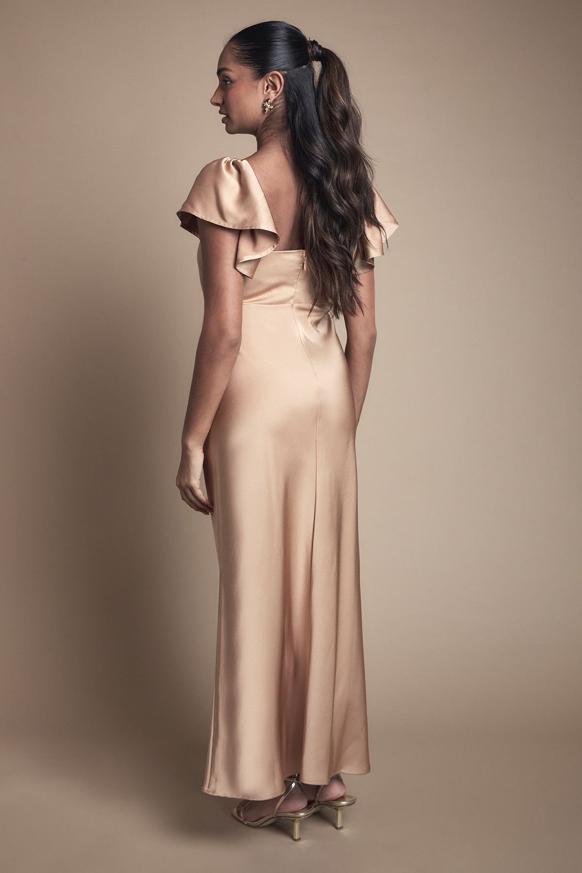 Oasis Oasis Women's Twist Front Angel Sleeve Bridesmaid Dress in Biscuit - 3