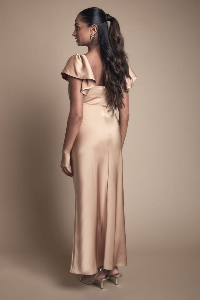 Oasis Oasis Women's Twist Front Angel Sleeve Bridesmaid Dress in Biscuit - 3