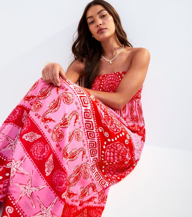 New Look Women's Red Striped Shell Print Bandeau Maxi Dress New Look - 2