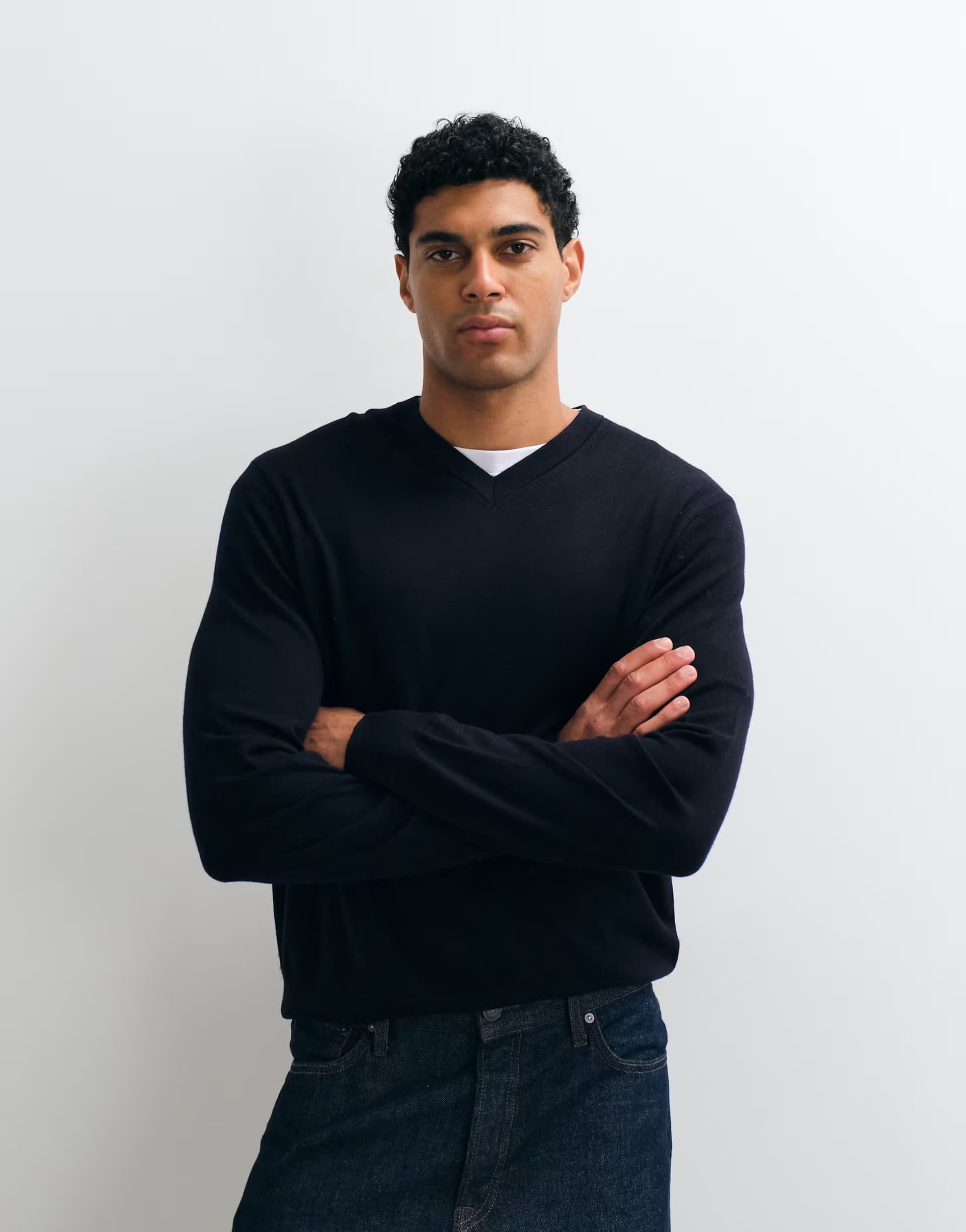 ASOS ARKET merino wool v-neck jumper in navy