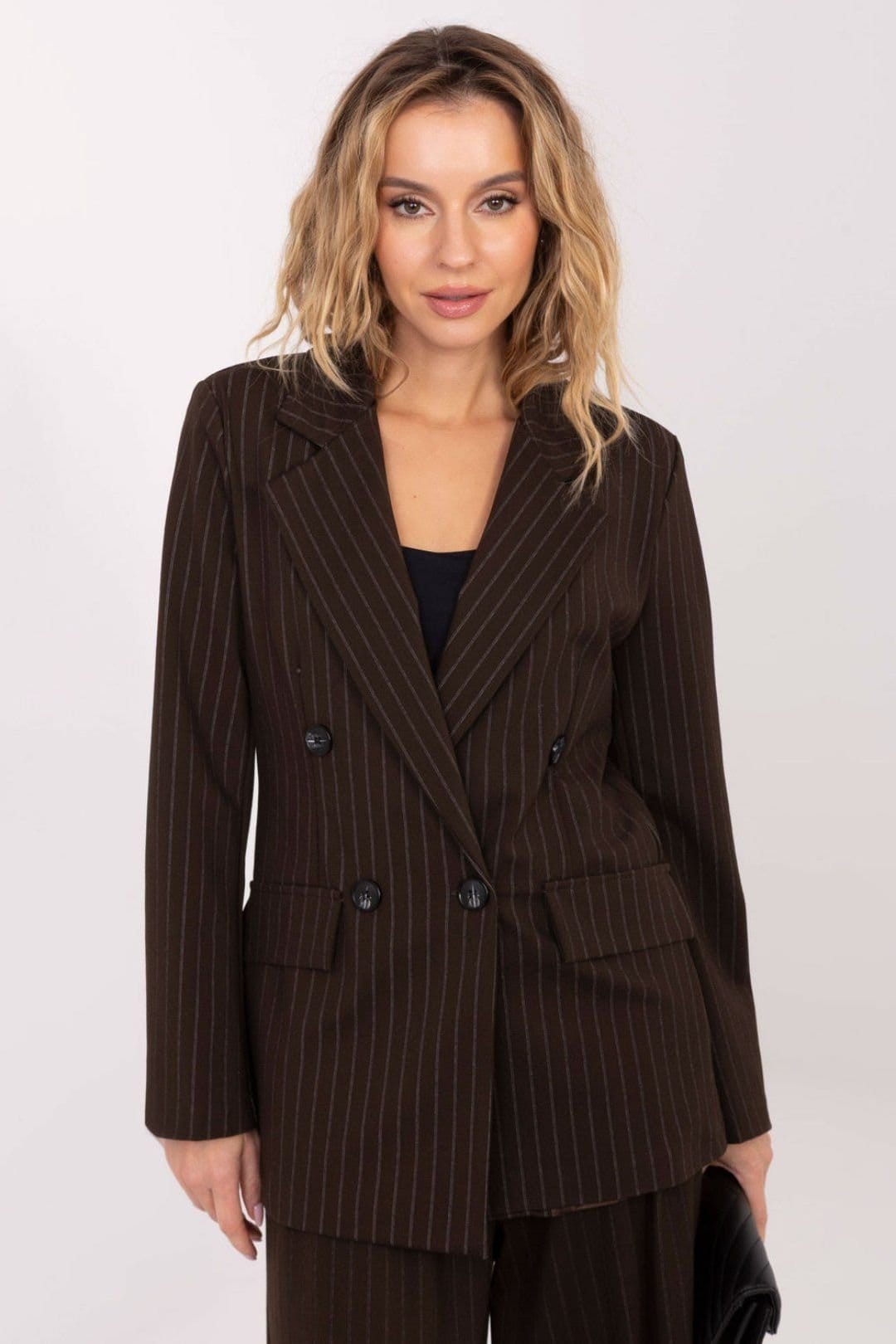 Love Lace Brown Striped Double Breasted Blazer