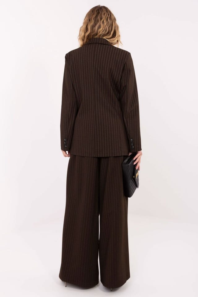 Love Lace Love Lace Women's Elegant Striped Double Breasted Blazer in Brown - 3