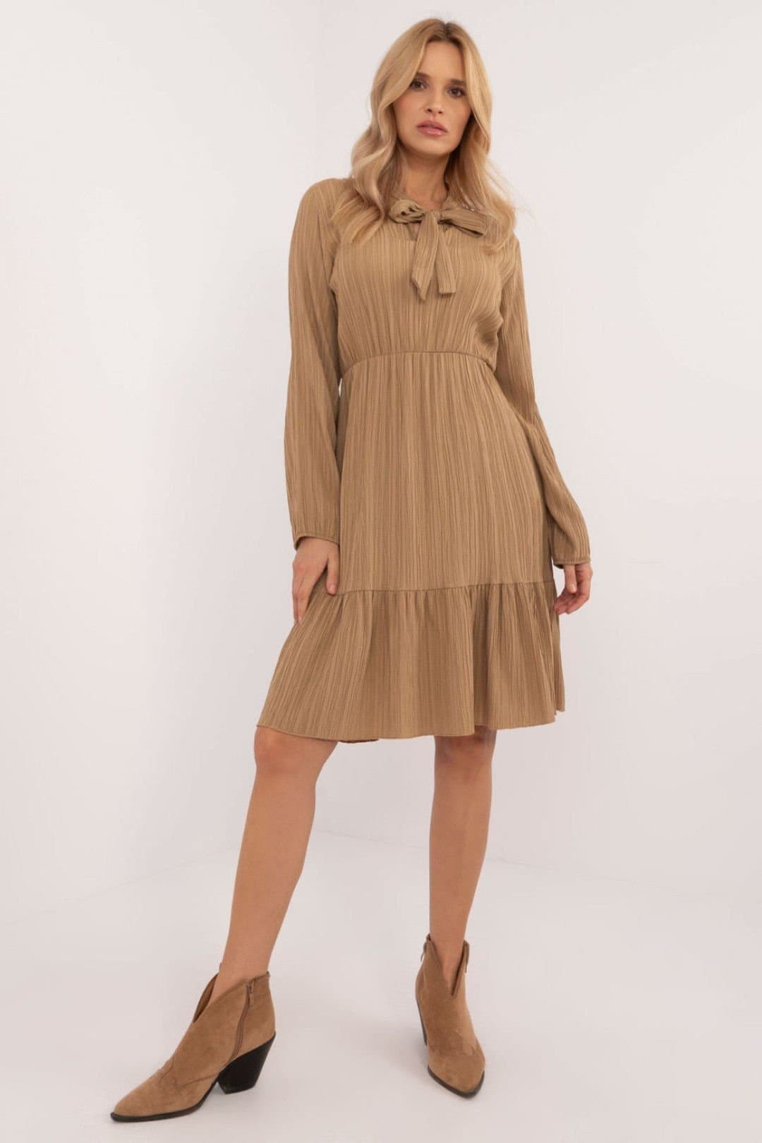 Love Lace Love Lace Women's Flared Everyday Dress with Ruffle in Brown