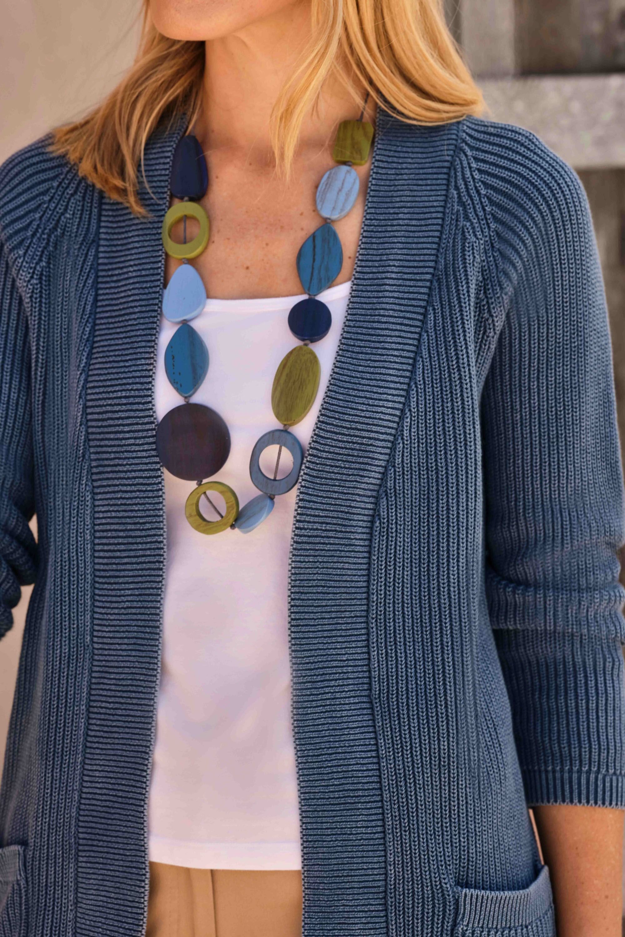 WoolOvers WoolOvers Women's Edge To Edge Denim Cardigan in Dark Navy - 2