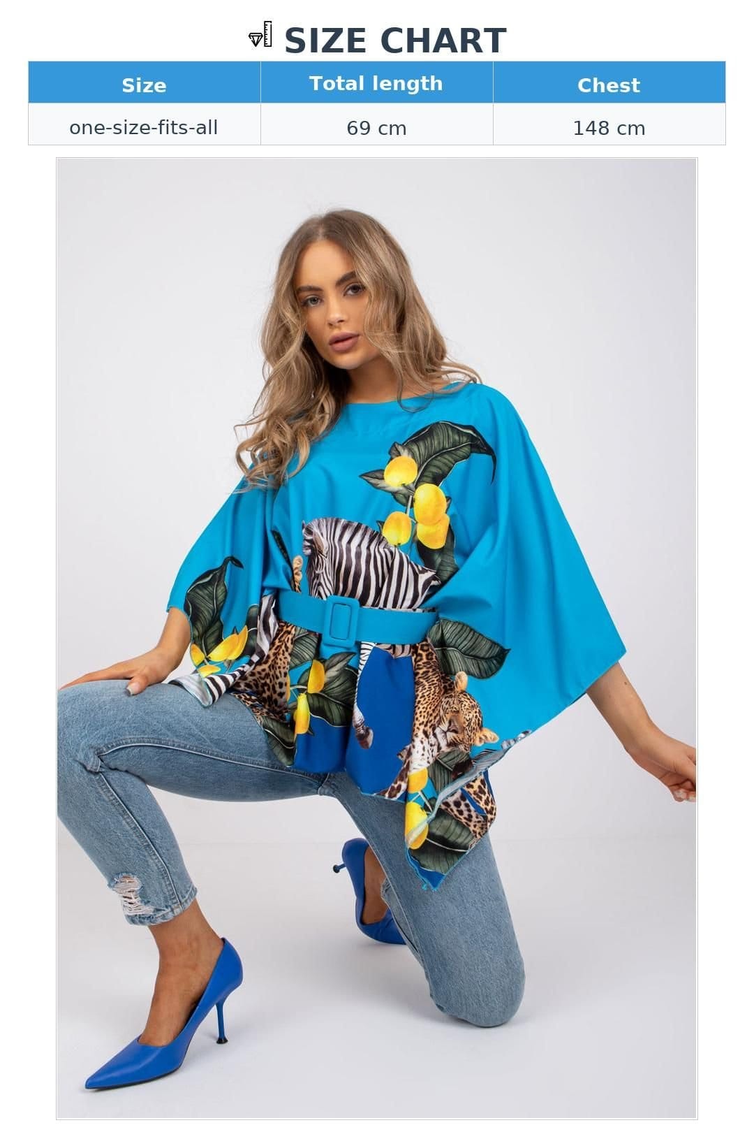 Love Lace Love Lace Women's Patterned Loose Blouse with Belt in Blue - 4