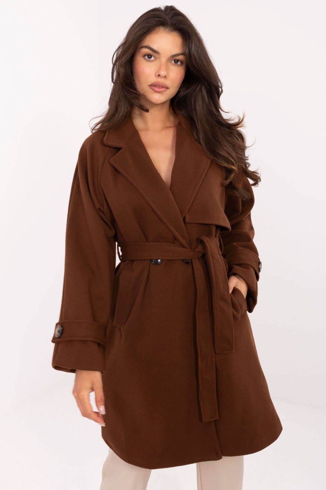 Love Lace Love Lace Women's Polyester Transitional Double Breasted Coat in Brown