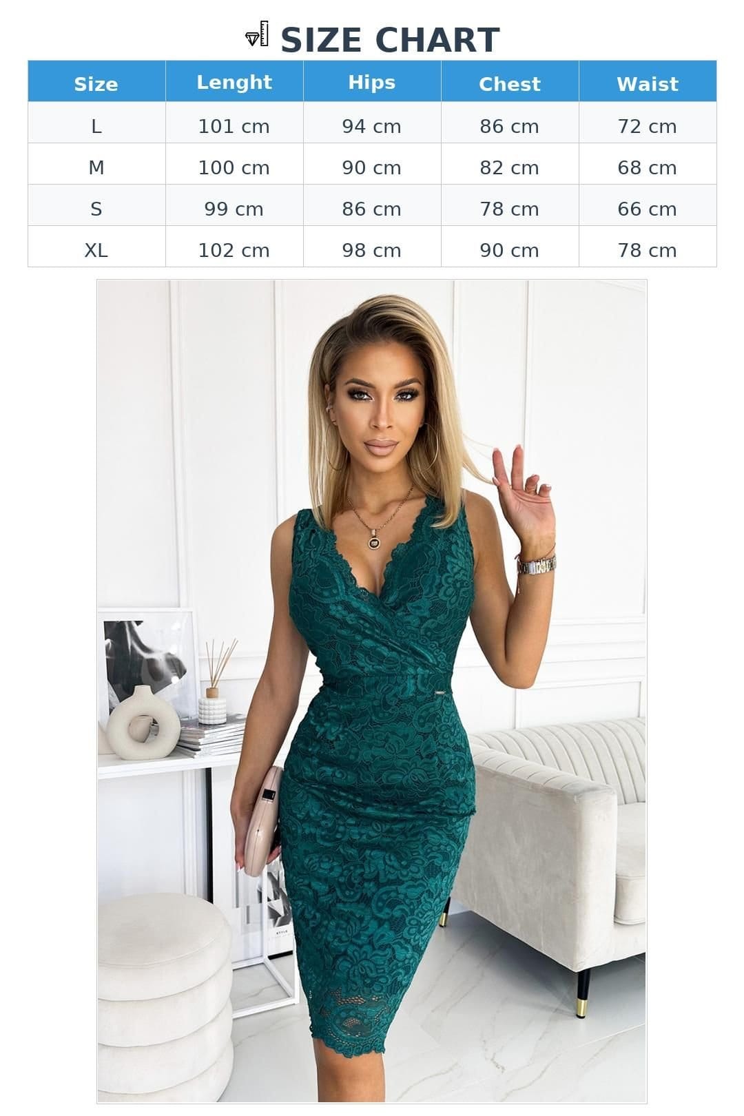 Love Lace Love Lace Women's Classic Green Lace Midi Envelope Dress - 4