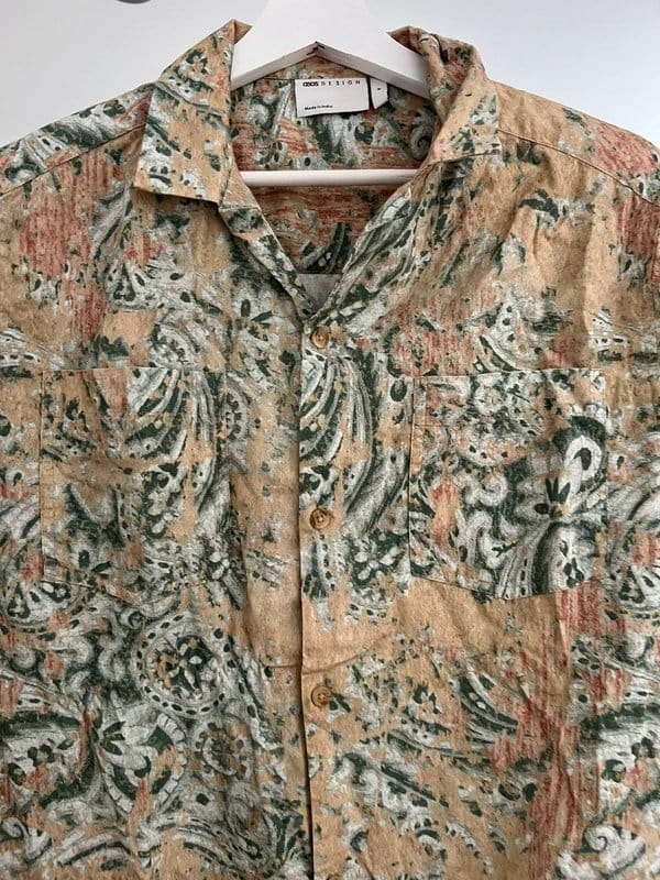 ASOS Design Khaki Paisley Short Sleeve Shirt