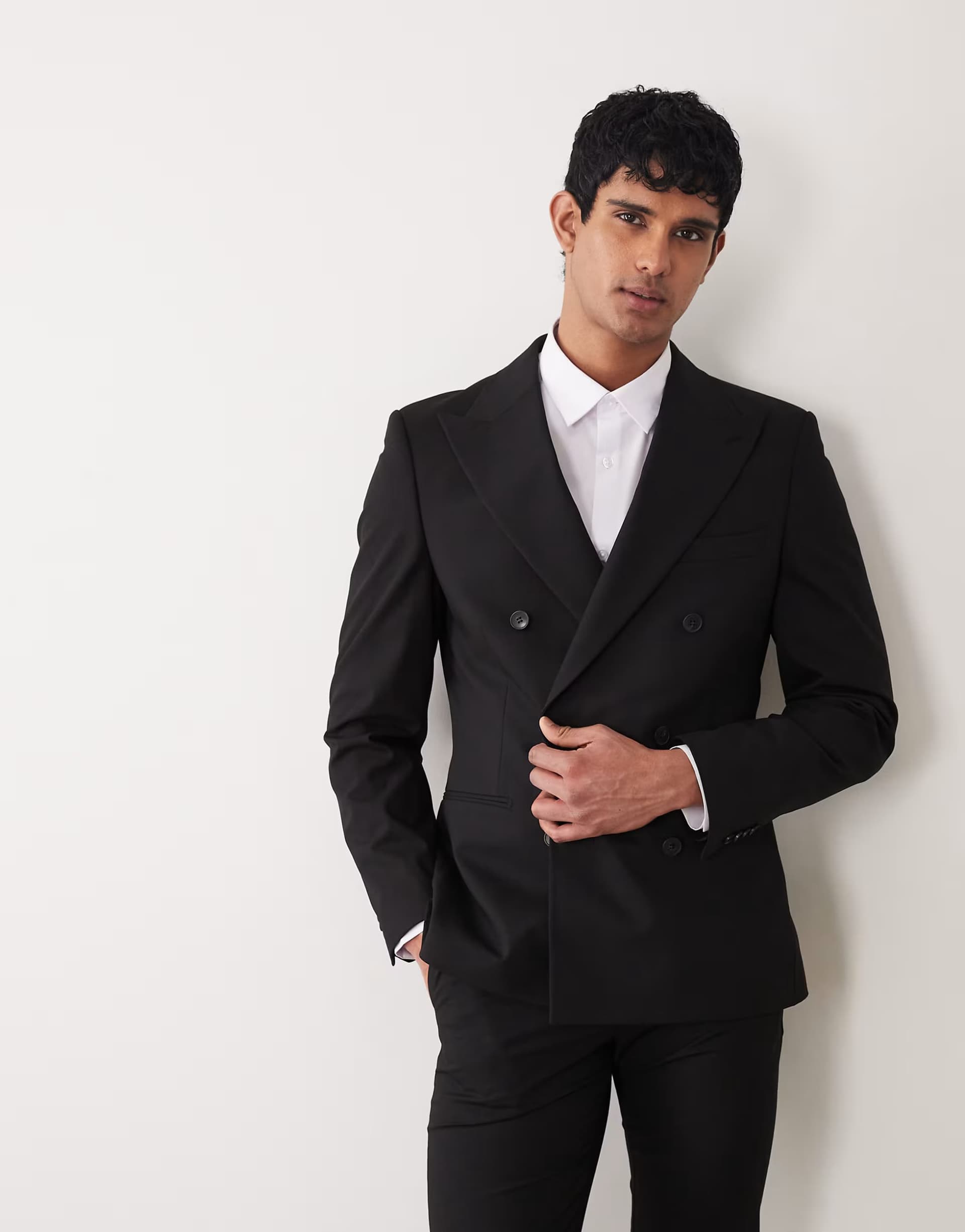 ASOS ASOS DESIGN skinny double breasted suit jacket in black twill