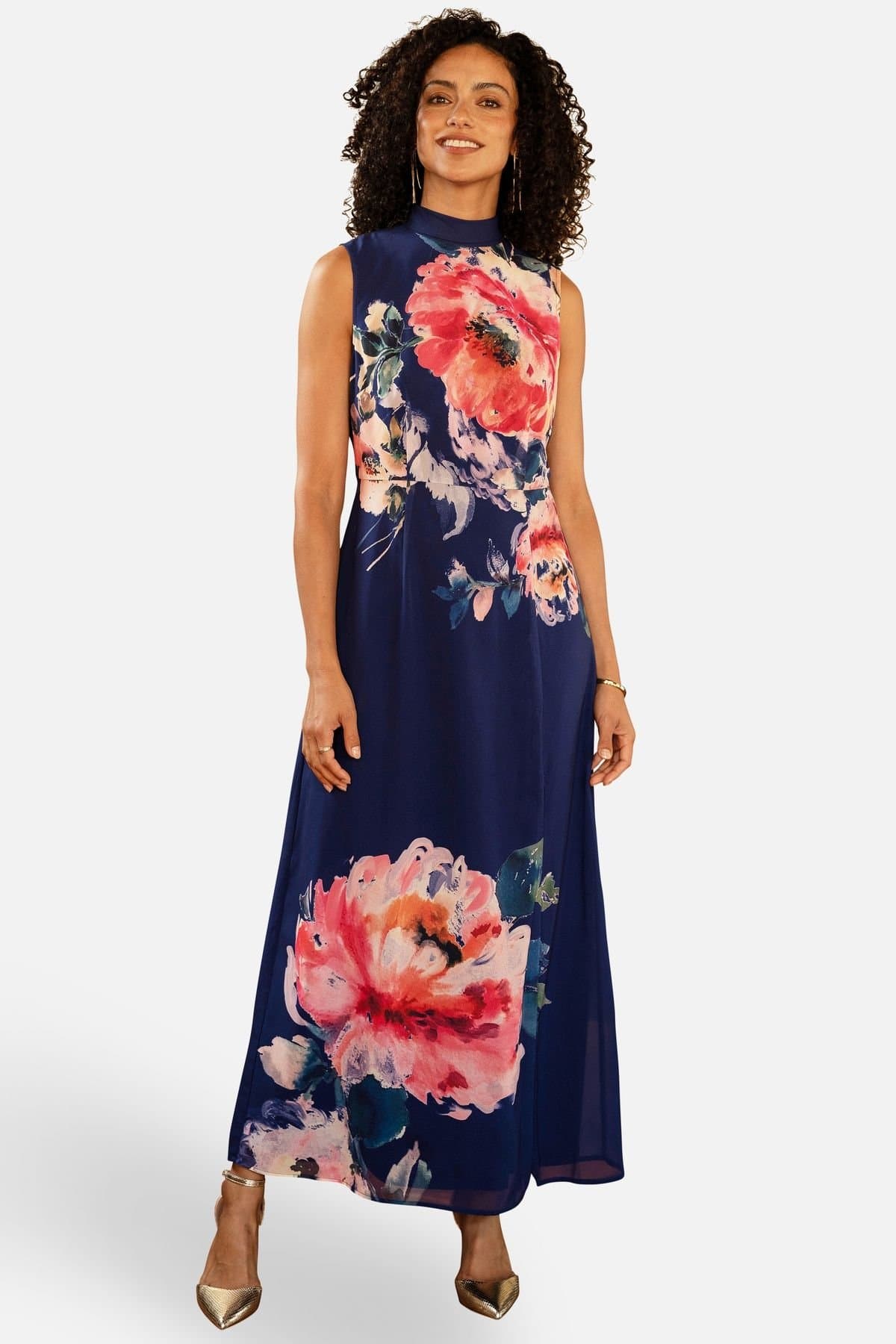 Yumi Yumi Women's Flower Halter Neck Maxi Dress in Mid Navy