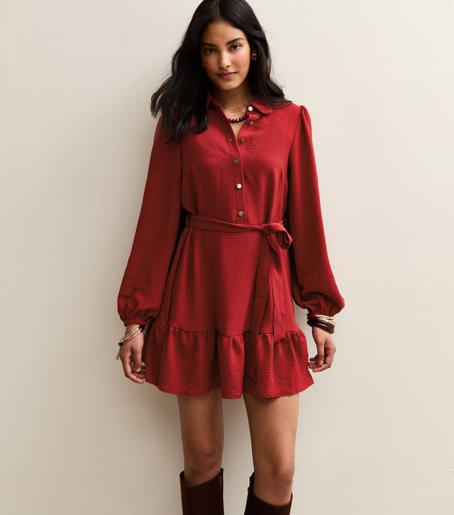 New Look Women's Red Belted Long Sleeve Mini Dress New Look - 2