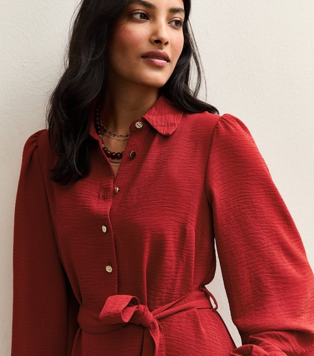 New Look Women's Red Belted Long Sleeve Mini Dress New Look - 3