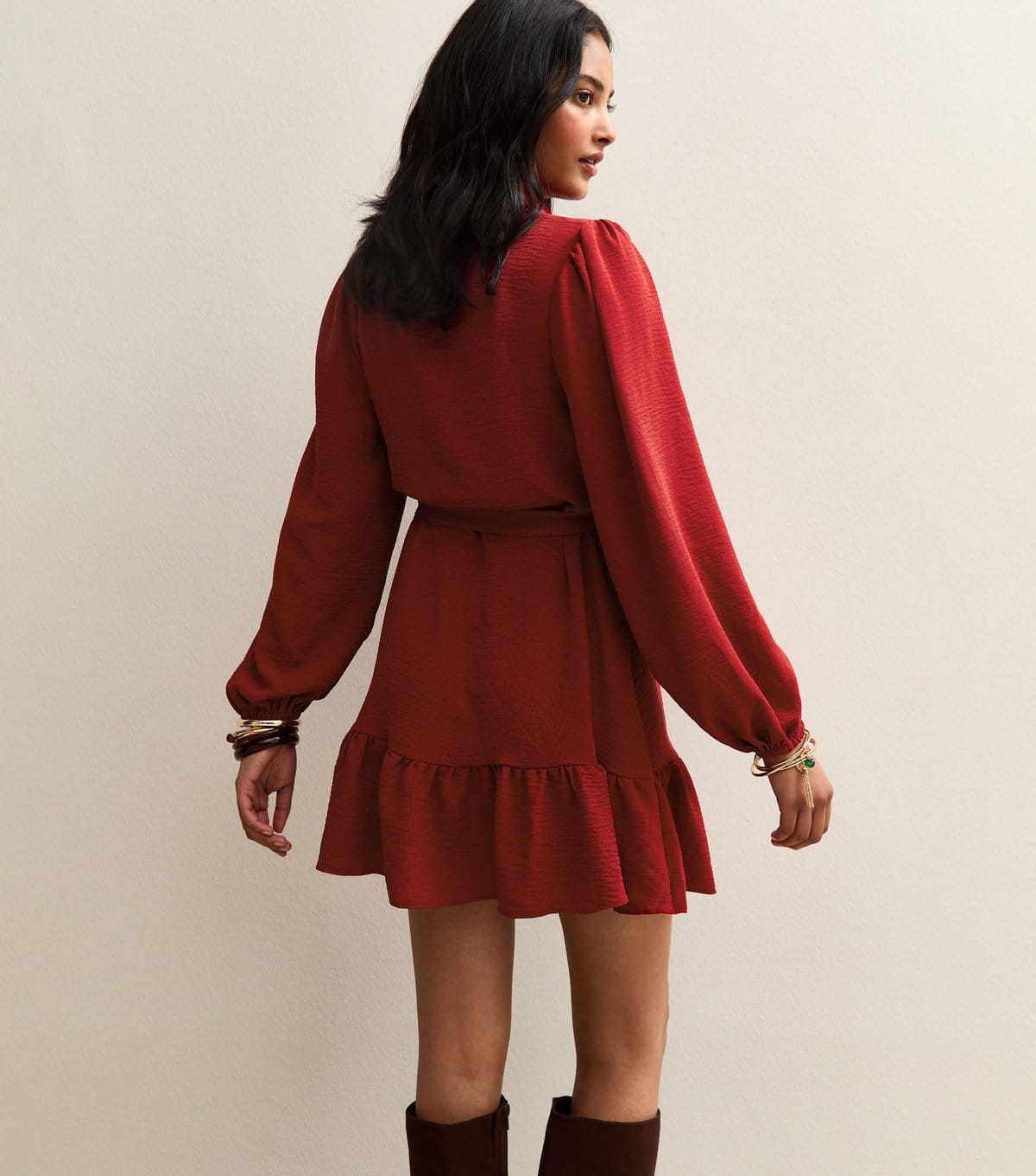 New Look Women's Red Belted Long Sleeve Mini Dress New Look - 4