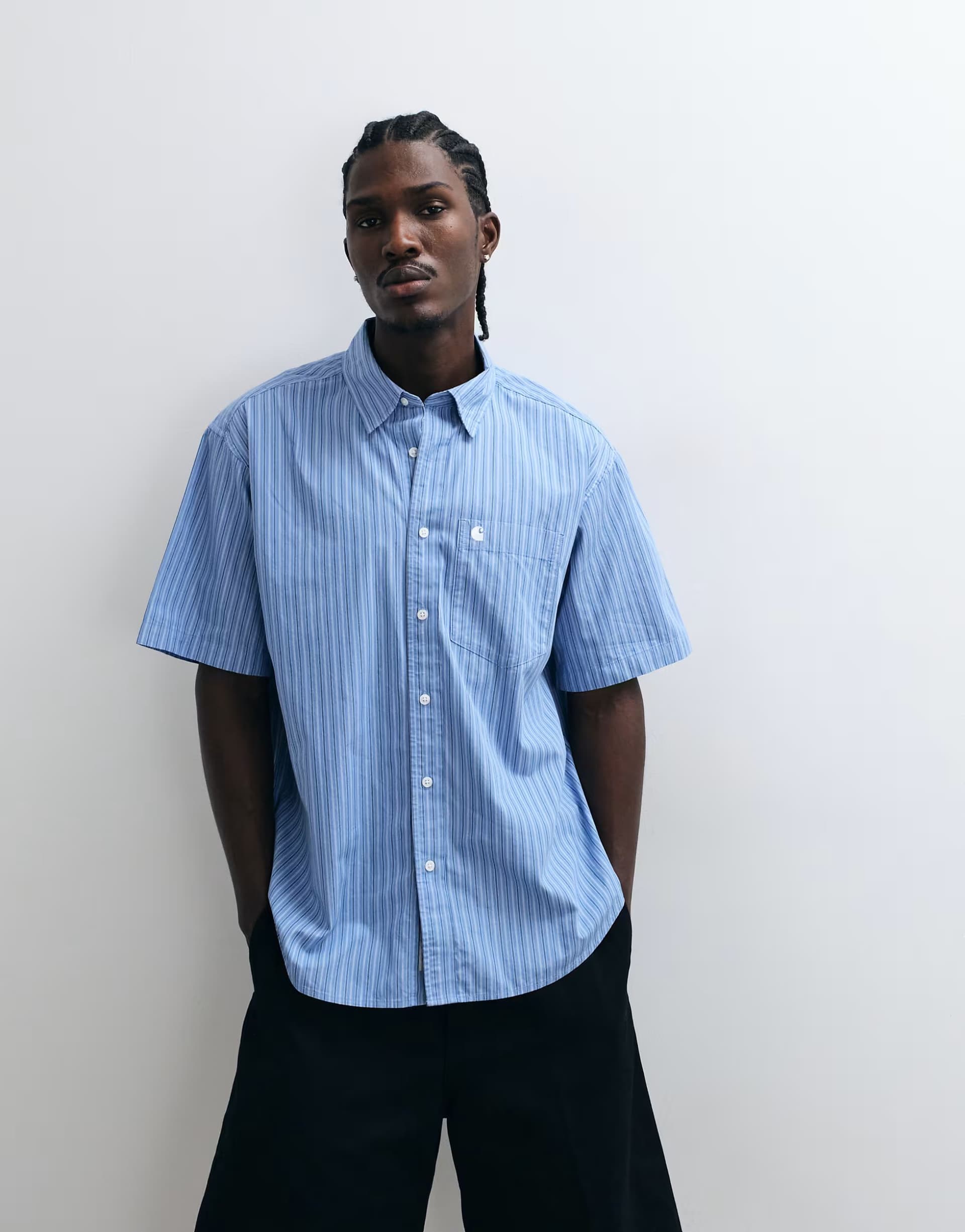 ASOS Carhartt WIP keene short sleeve stripe shirt in blue