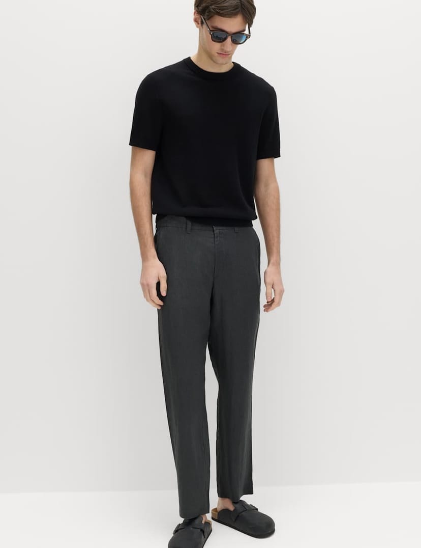 Marks & Spencer M&S Pure Linen Half- Elasticated Waist Trousers Dark Pewter - 1
