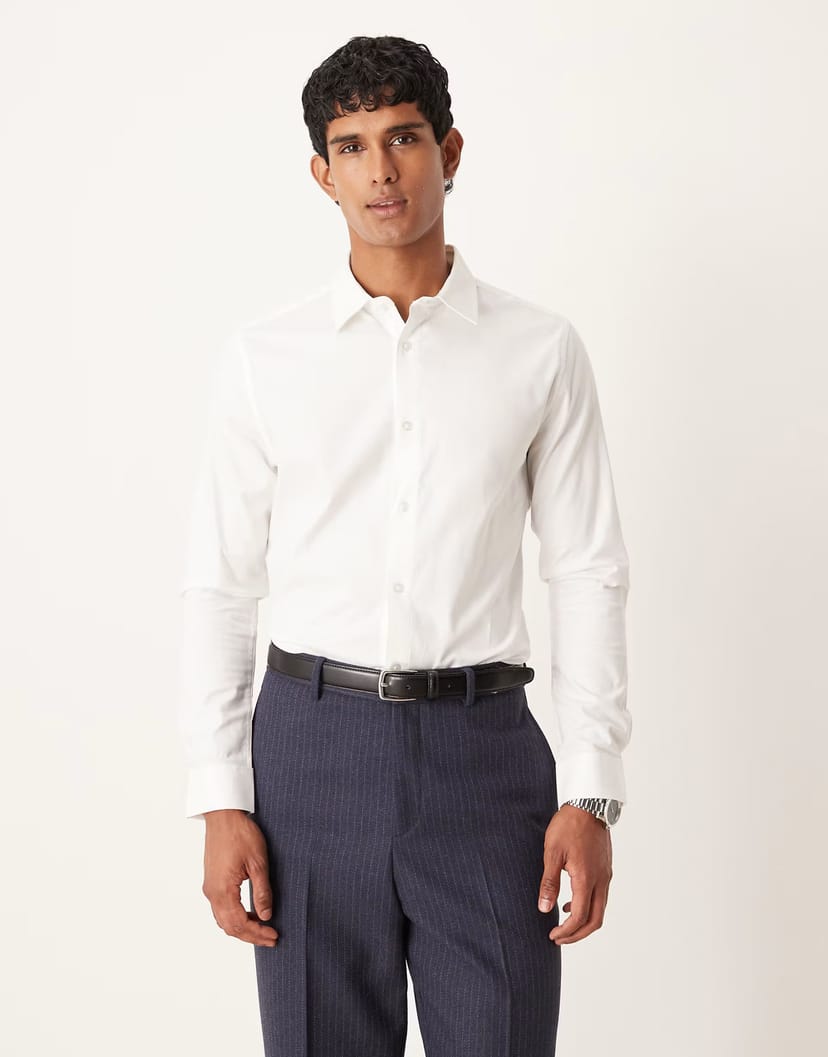 ASOS ASOS DESIGN easy iron royal oxford slim shirt in white - 1