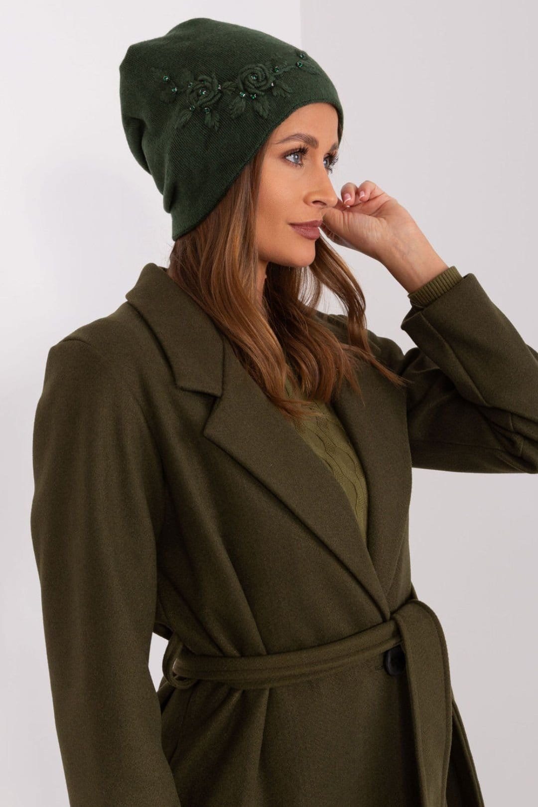 Love Lace Love Lace Women's Warm Winter Soft Smooth Knit Cap With Side Applique Detail Cuff in Green - 4