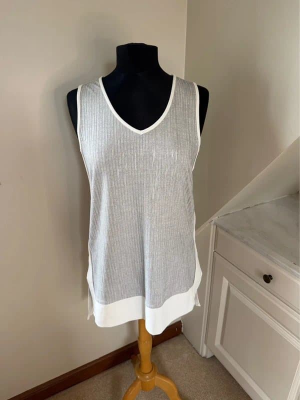 Next Next Silver Grey White Lightweight Striped V-Neck Tunic Shirt Blouse Top Size 12