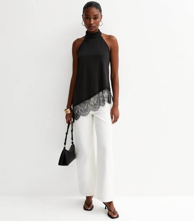 New Look Women's Black Halter Neck Longline Asymmetric Hem Top New Look - 3