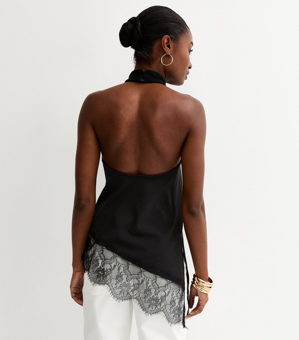 New Look Women's Black Halter Neck Longline Asymmetric Hem Top New Look - 4