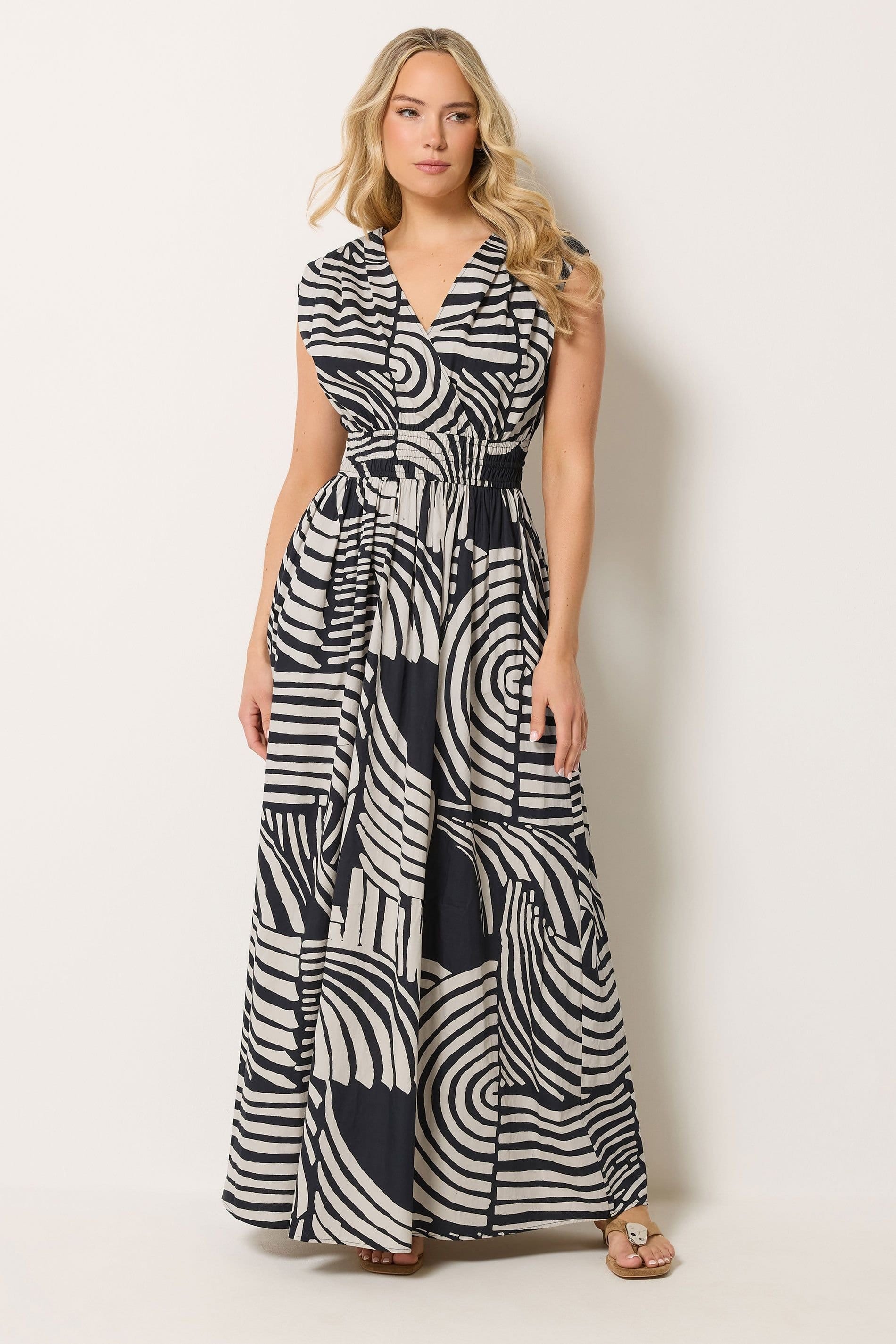 Long Tall Sally Long Tall Sally Women's Tall Abstract Cotton Wrap Maxi Dress in Black - 4
