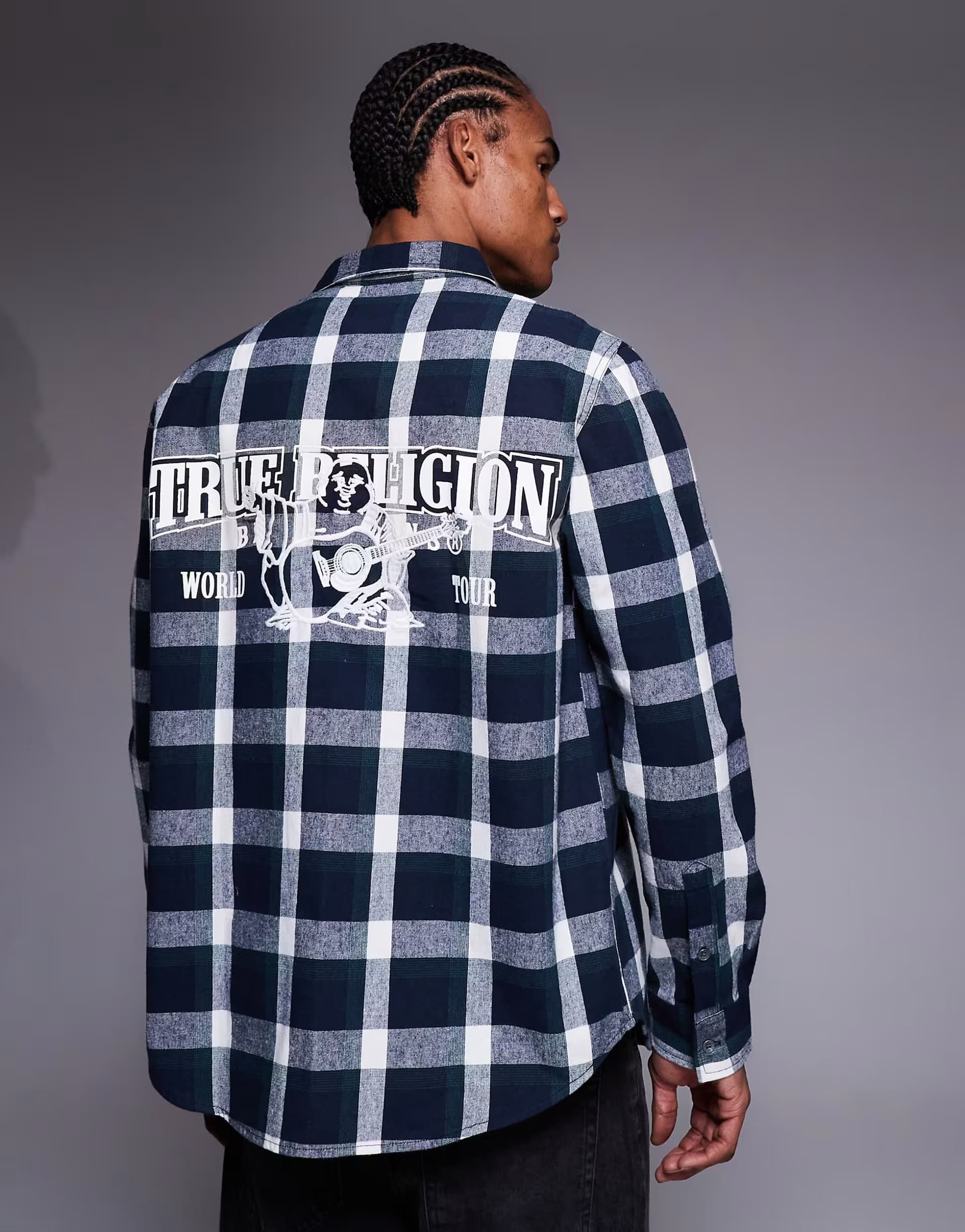 ASOS ASOS True Religion Plaid Long Sleeve Shirt in Blue