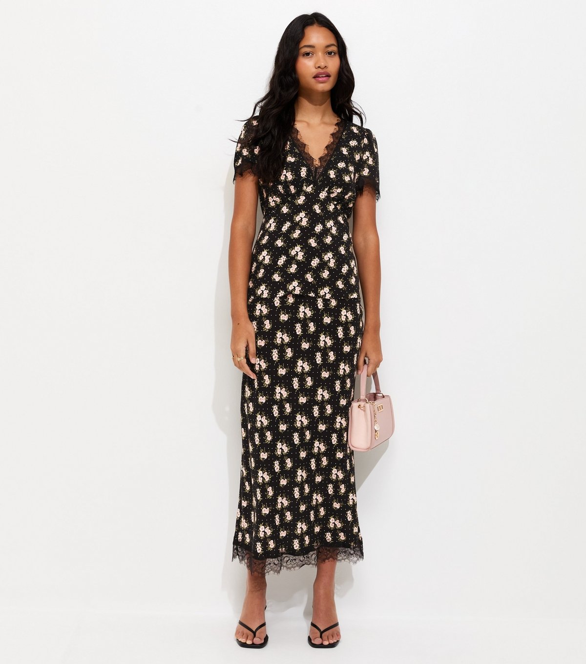 New Look Women's Black Ditsy Floral Lace Trim Midi Tea Dress New Look - 3