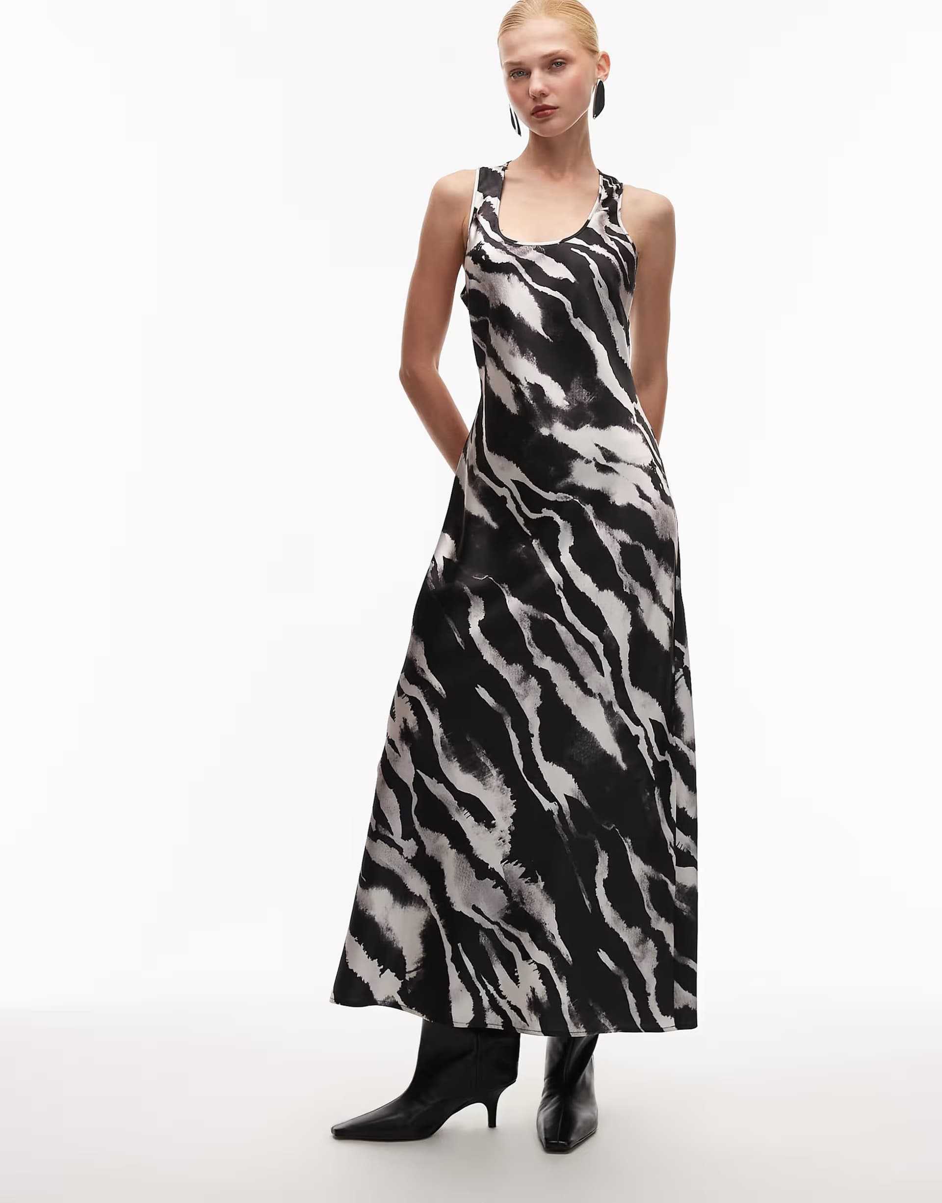 ASOS ASOS DESIGN scoop satin maxi dress in zebra print