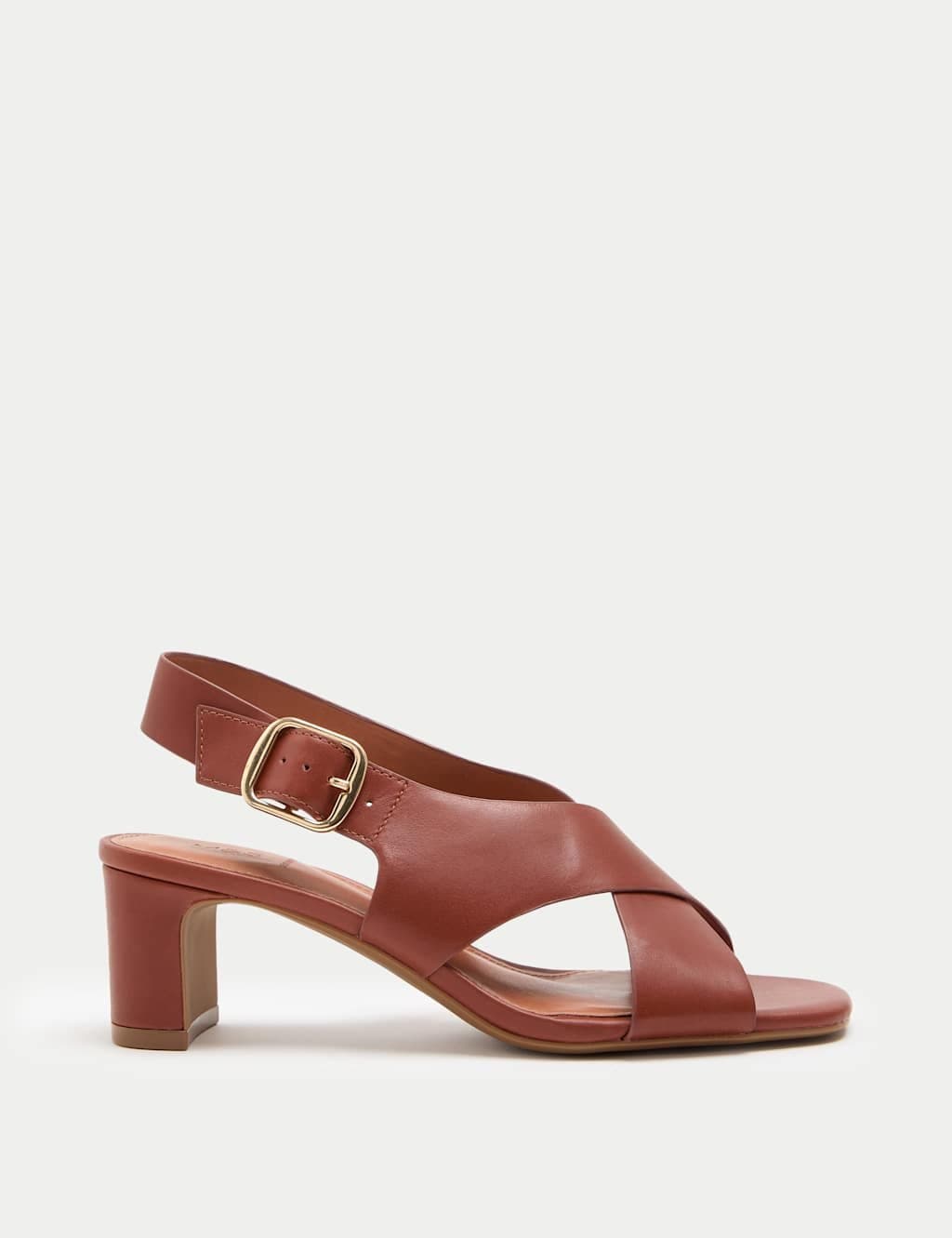 Marks & Spencer M&S Leather Crossover Block Heel Sandals Tan