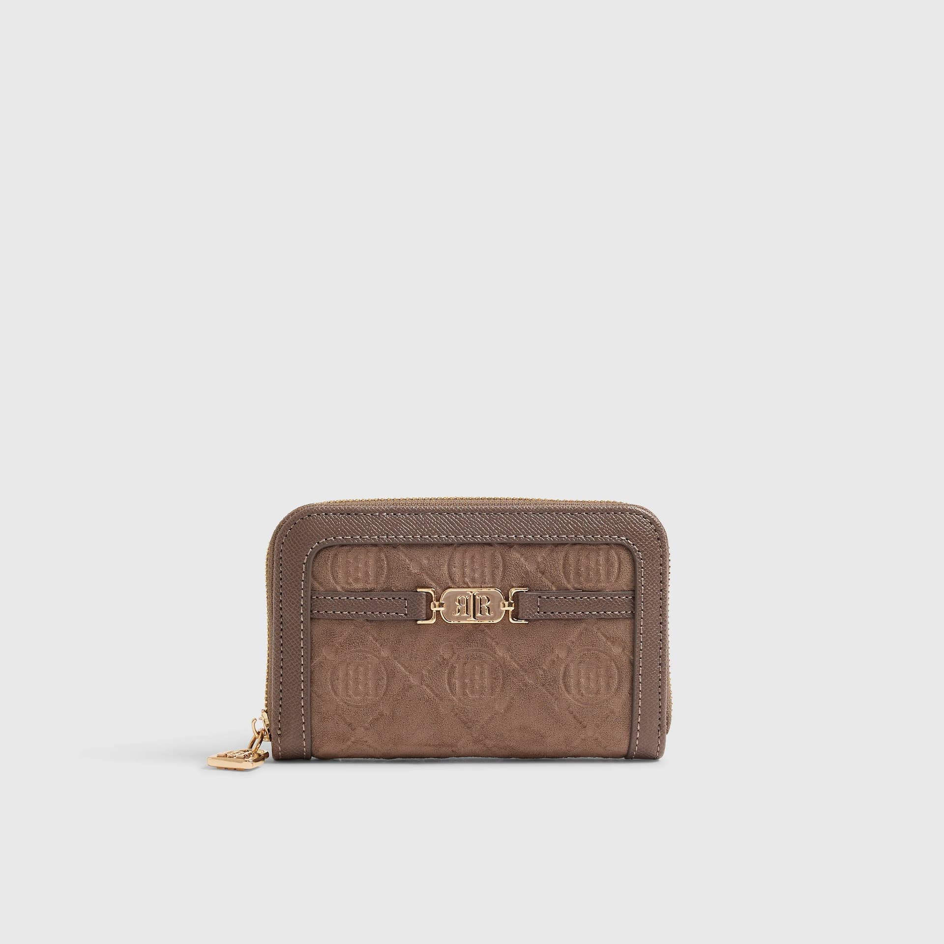 River Island River Island Womens Grey Faux Suede Monogram Embossed Purse