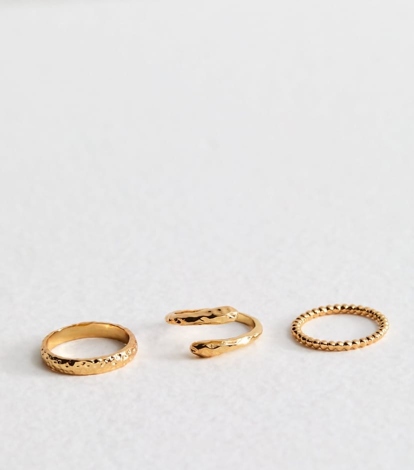 New Look Gold Tone Pack of 3 Textured Rings New Look - 1