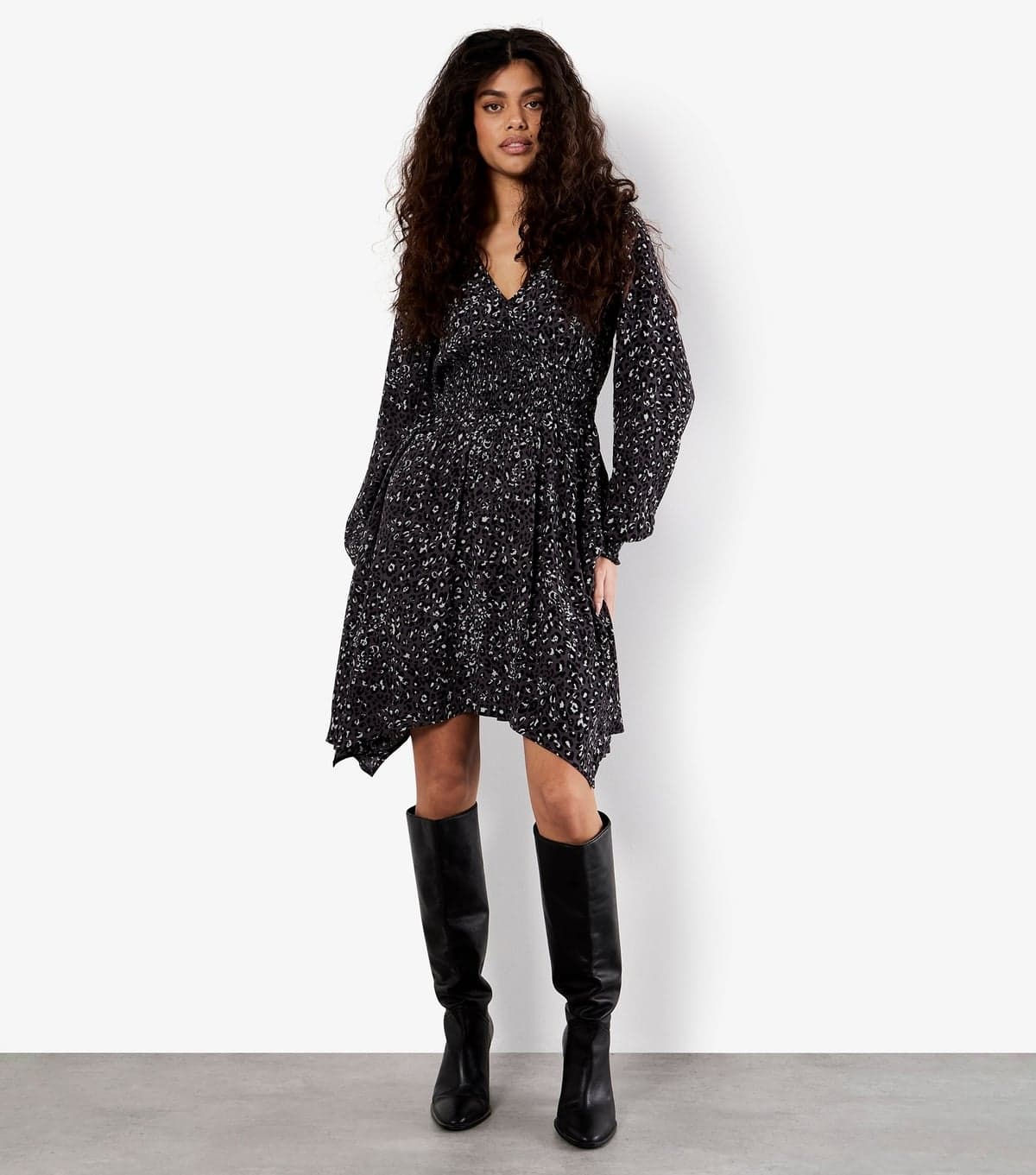 Apricot Women's Grey Leopard Print Handkerchief Hem Dress Apricot New Look