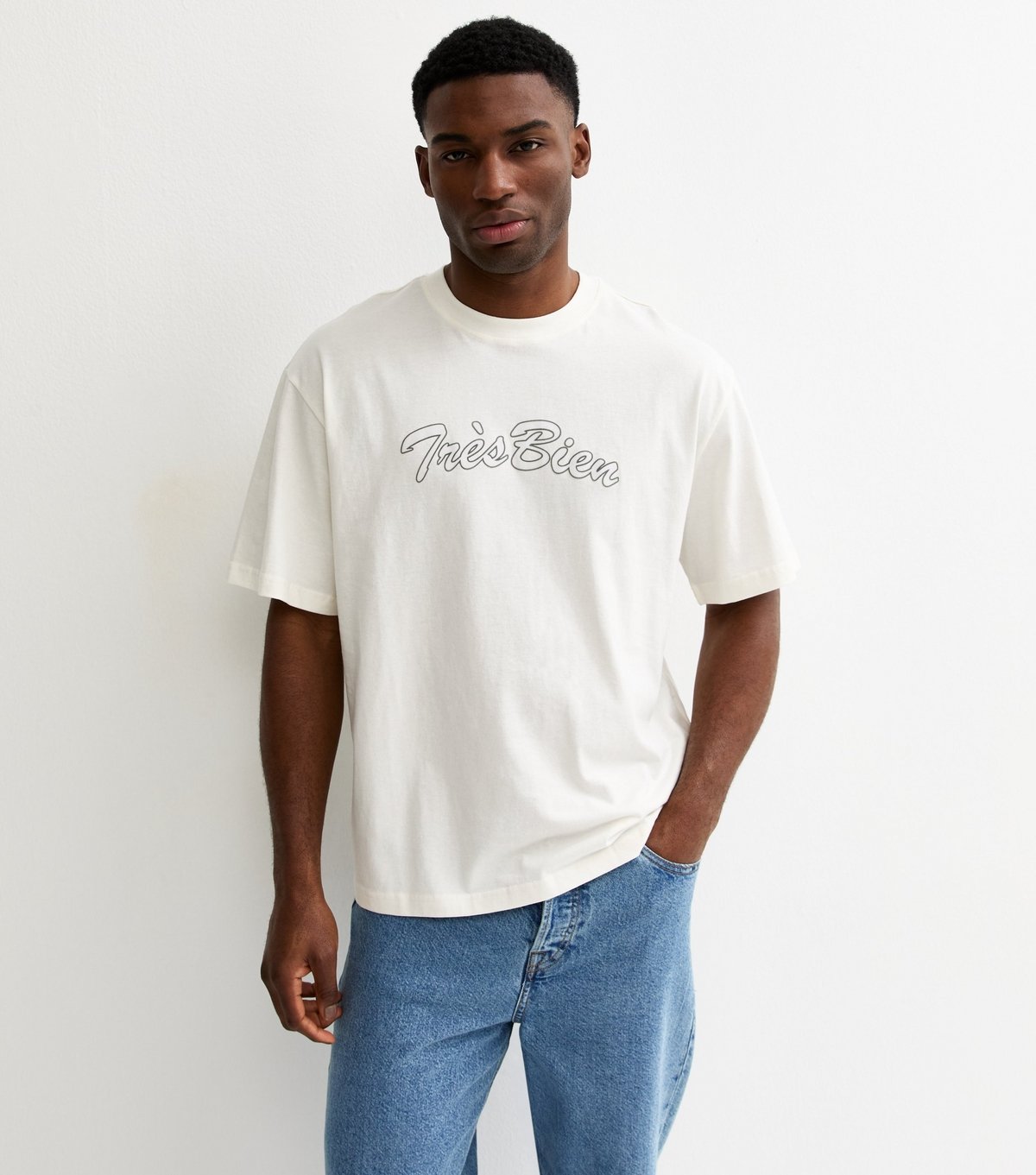 Only and Sons Men's White Tres Bien Short Sleeve Top Only and Sons New Look - 3