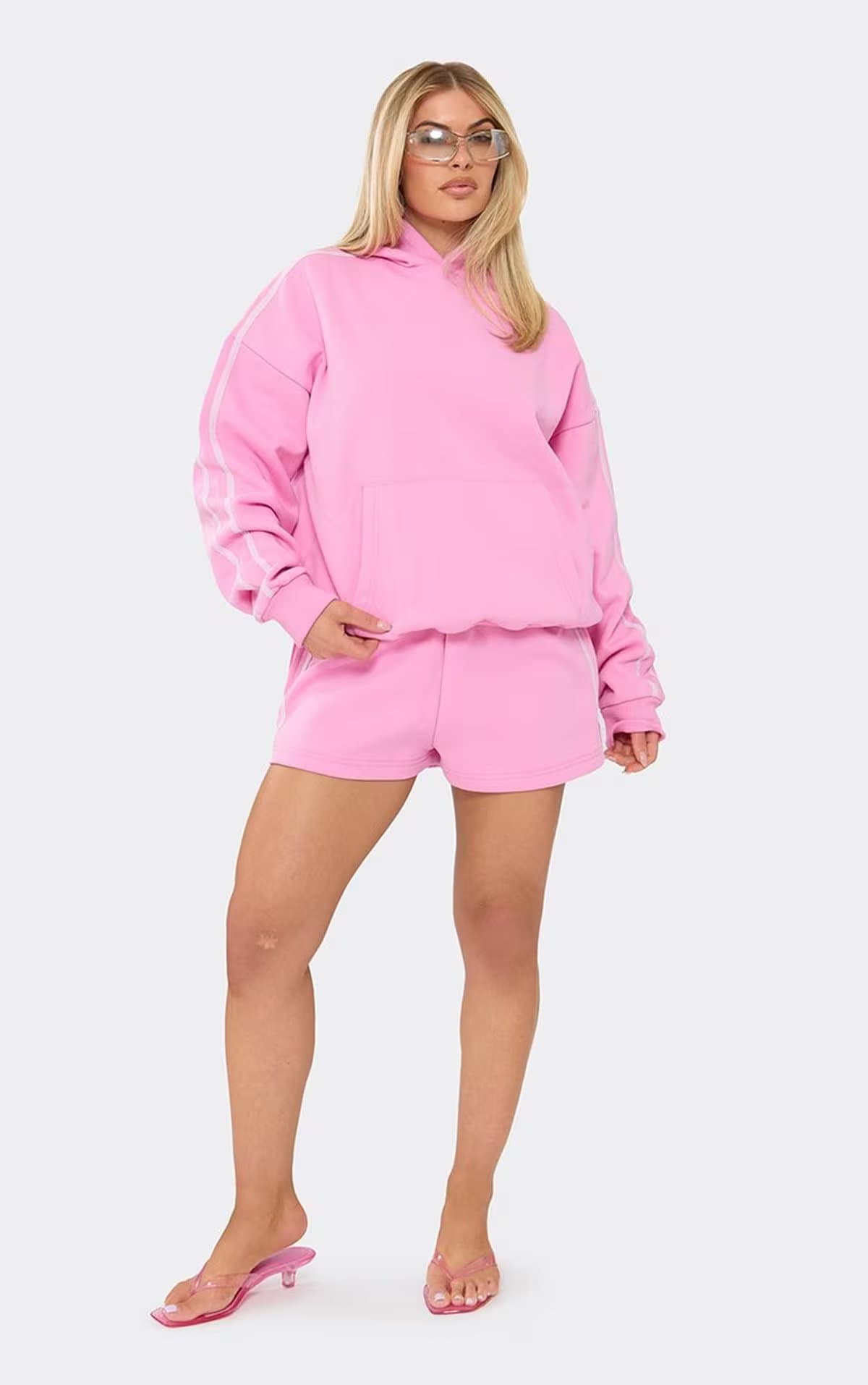 EGO Long Sleeve Contrast Side Stripe Oversized Hoodie In Pink, Women's Size UK 6