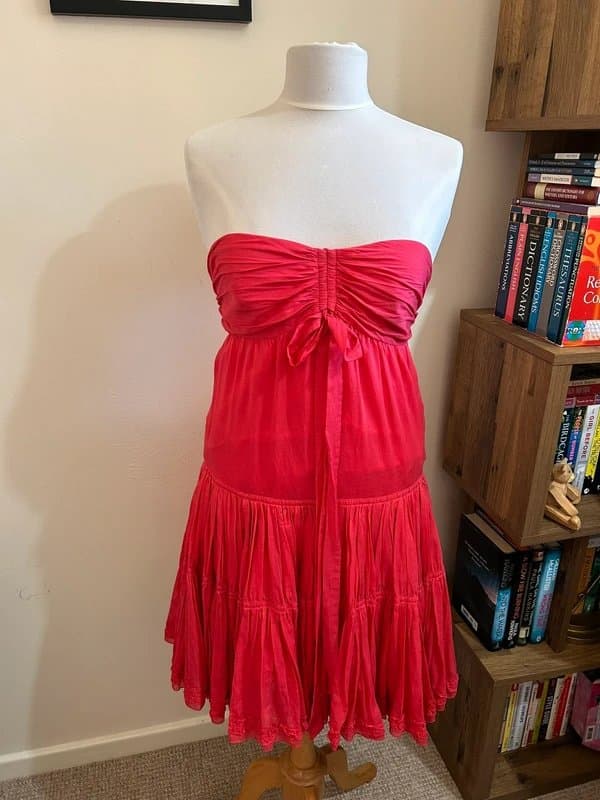 Ted Baker Y2K Ted Baker coral pink strapless silk cotton dress - size 10