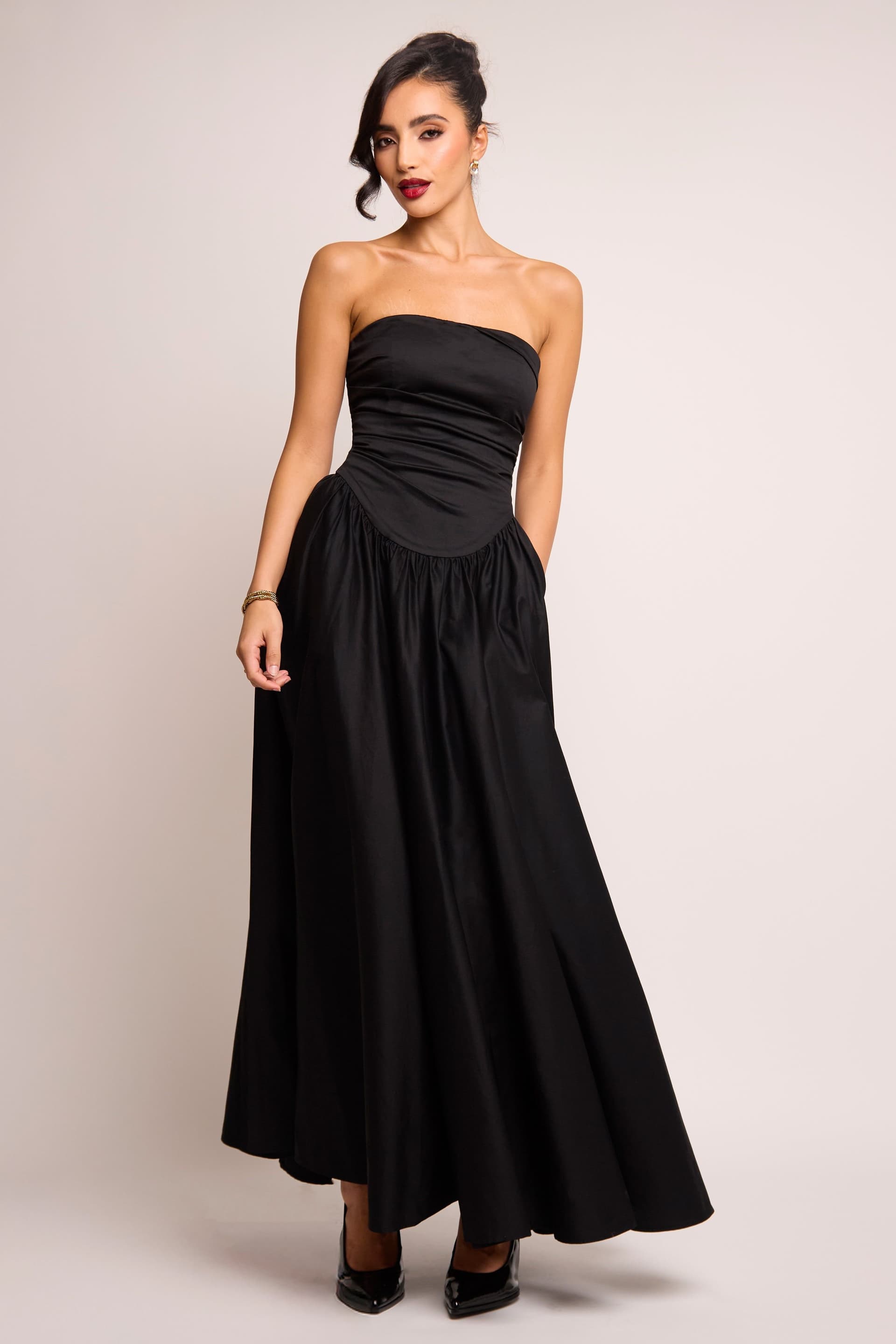 Jaded Rose Jaded Rose Black Cotton Bandeau Fold Gown