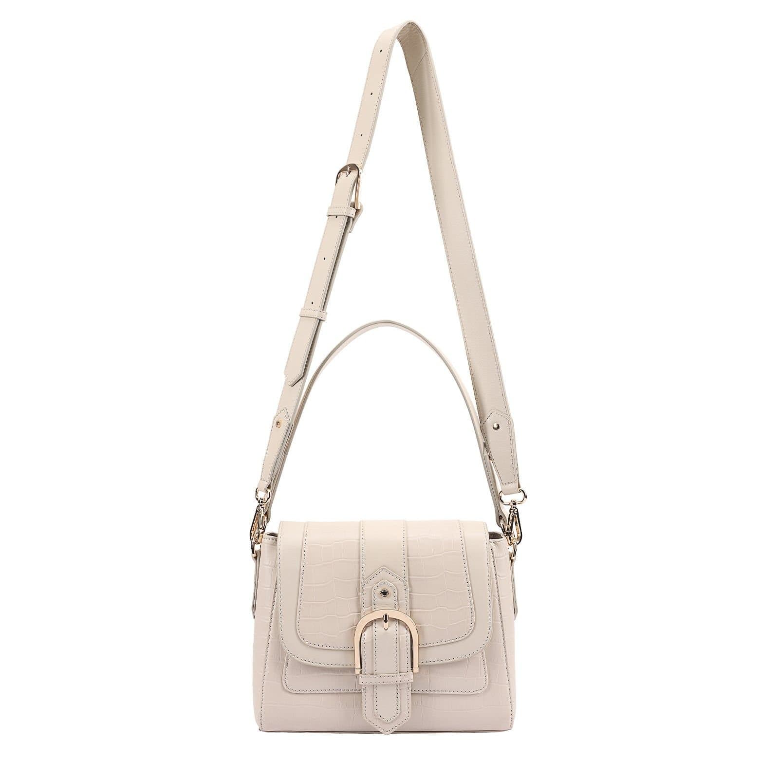 Paul Costelloe Paul Costelloe Off-White Croc-Embossed Leather Shoulder Bag