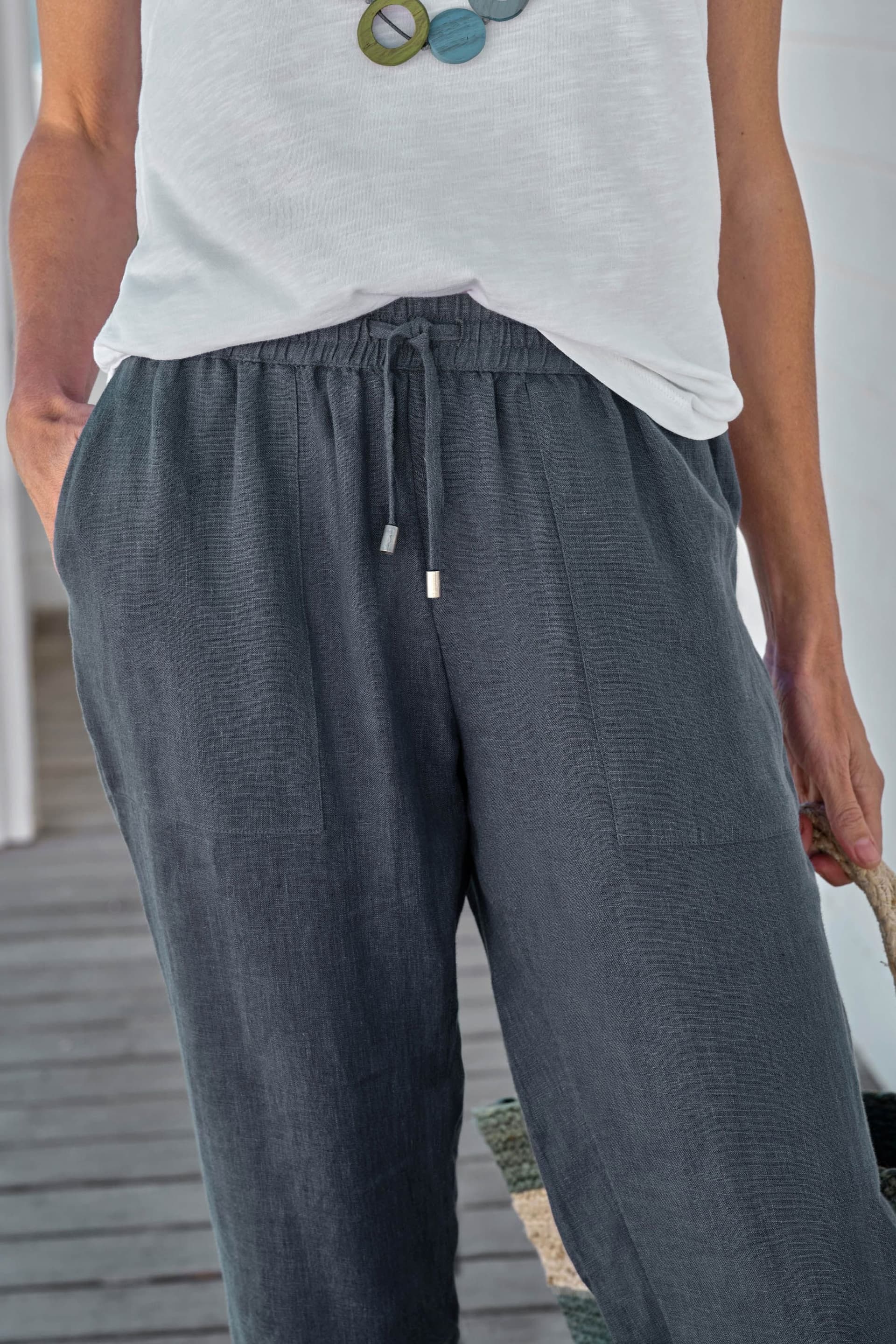 WoolOvers WoolOvers Blue Linen Tapered Leg Trousers for Women