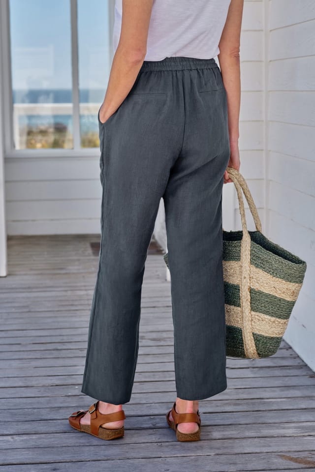 WoolOvers WoolOvers Women's Tapered Leg Linen Trousers in Blue - 2