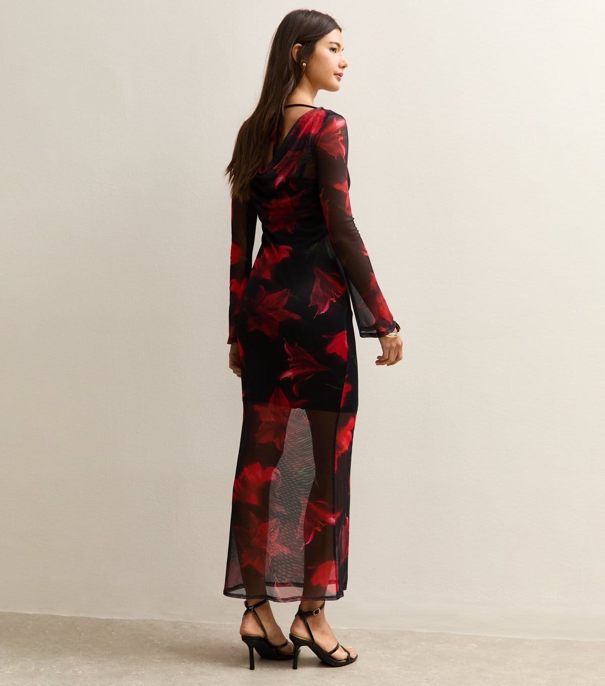 New Look Women's Black Floral Mesh Cowl Back Midi Dress New Look - 4