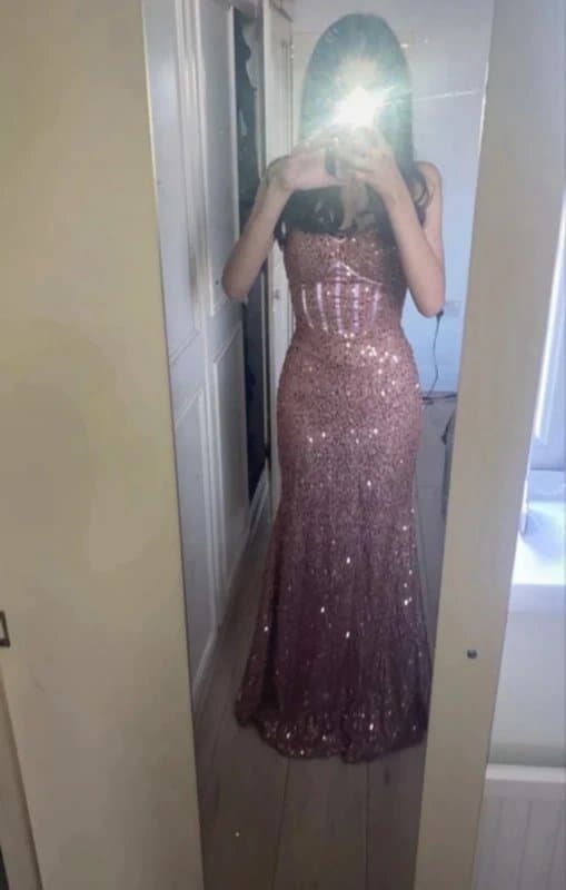Custommade rose gold sequin prom dress