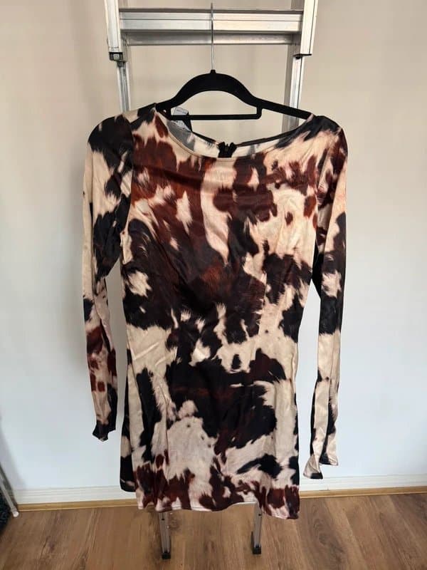 ASOS Design ASOS Design long sleeve silk cow print mini dress 8