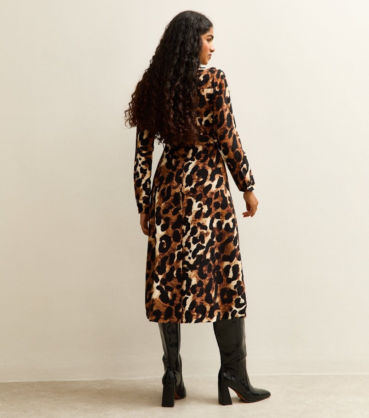New Look Women's Petite Brown Animal Print Belted Shirt Midi Dress New Look - 4
