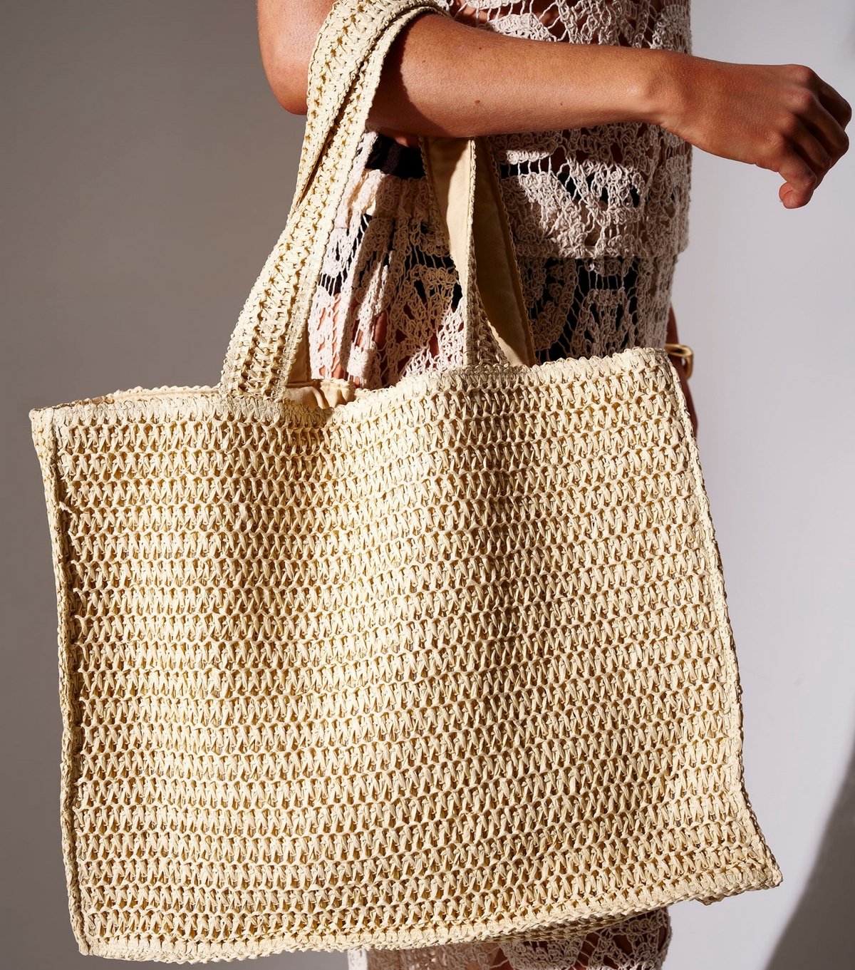 South Beach Cream Woven Straw Tote Bag South Beach New Look - 3