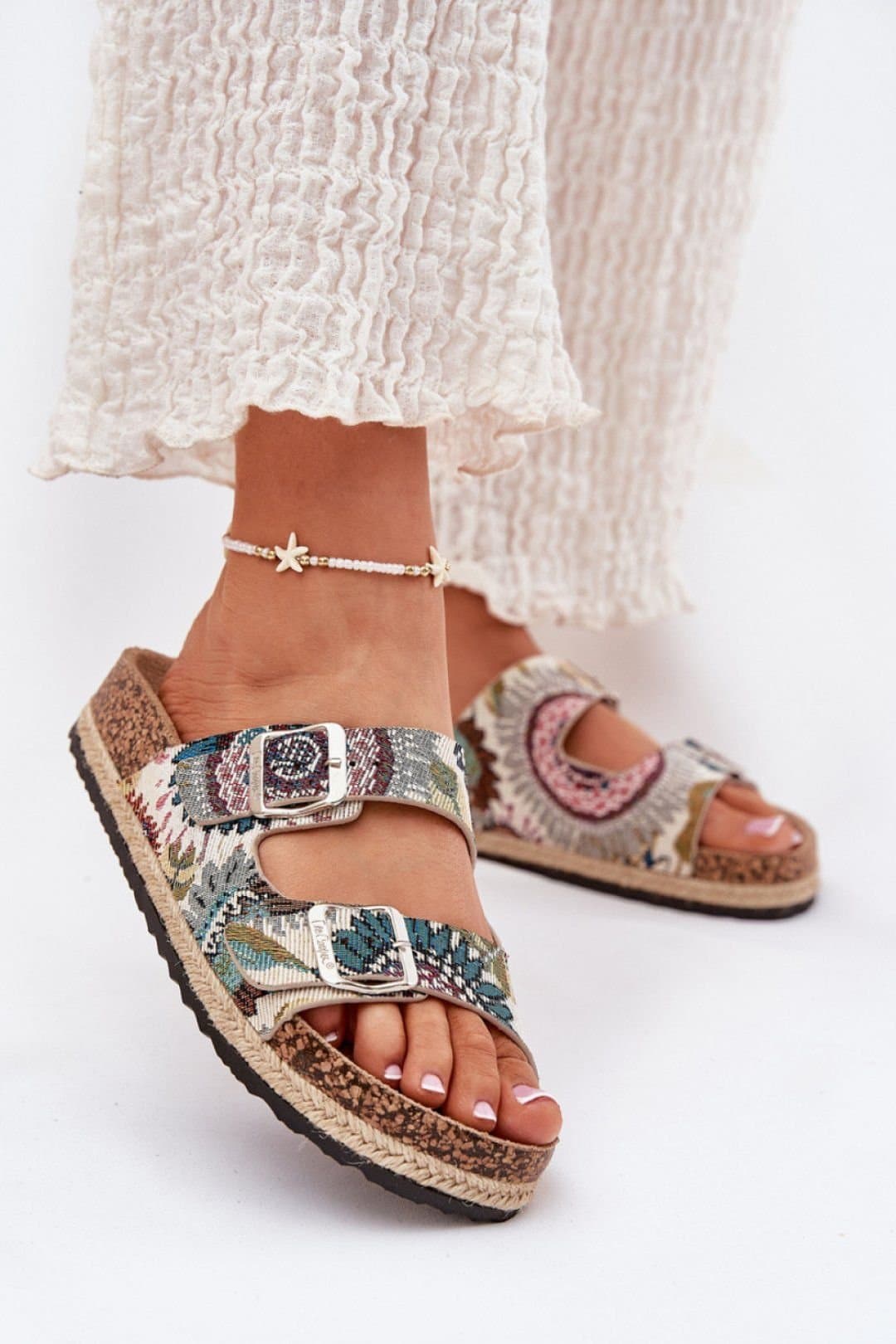 Love Lace Love Lace Women's Cork Platform Braided Flip Flops with Adjustable Buckle Straps