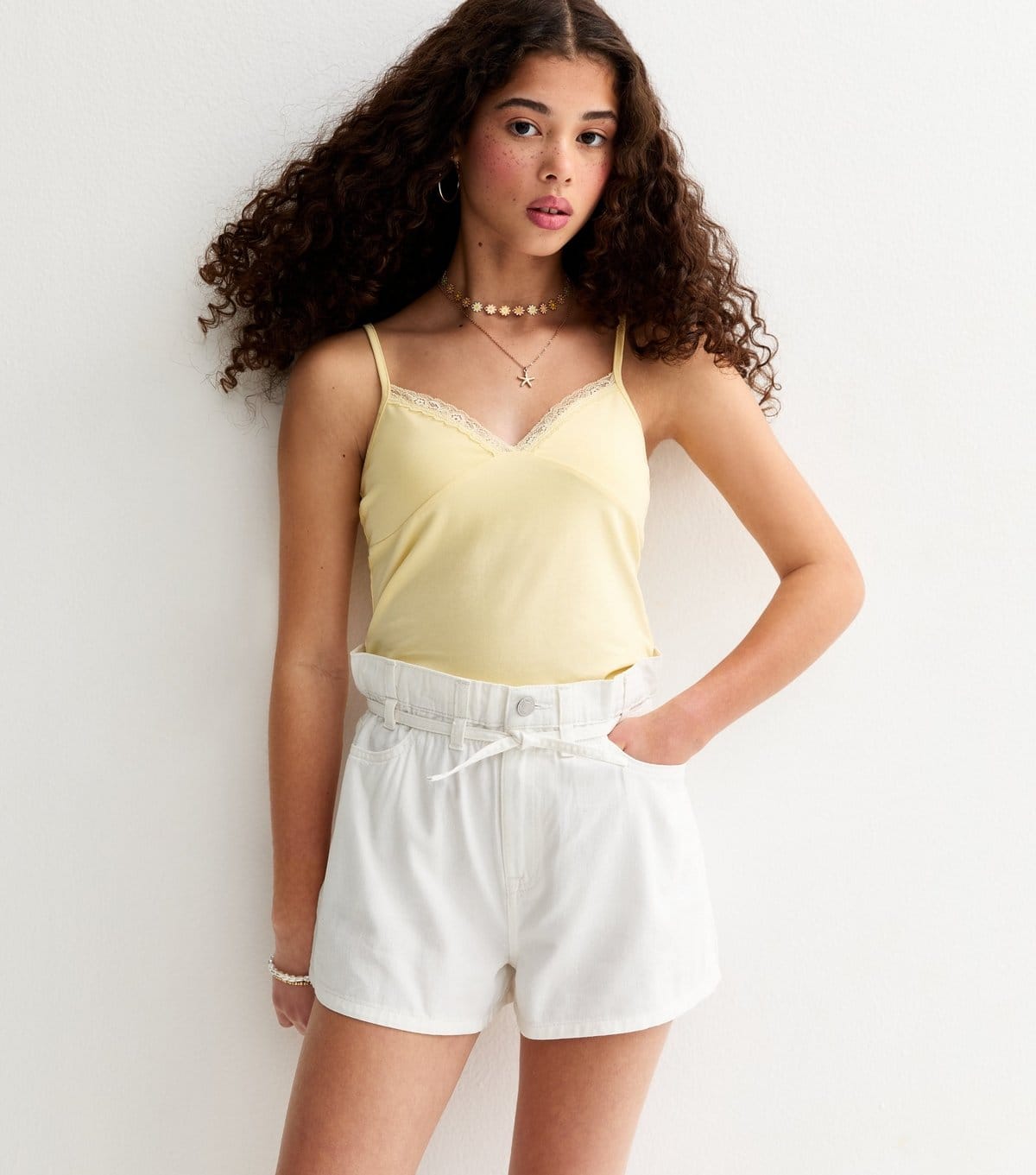 New Look Girls' White Denim Paperbag Shorts