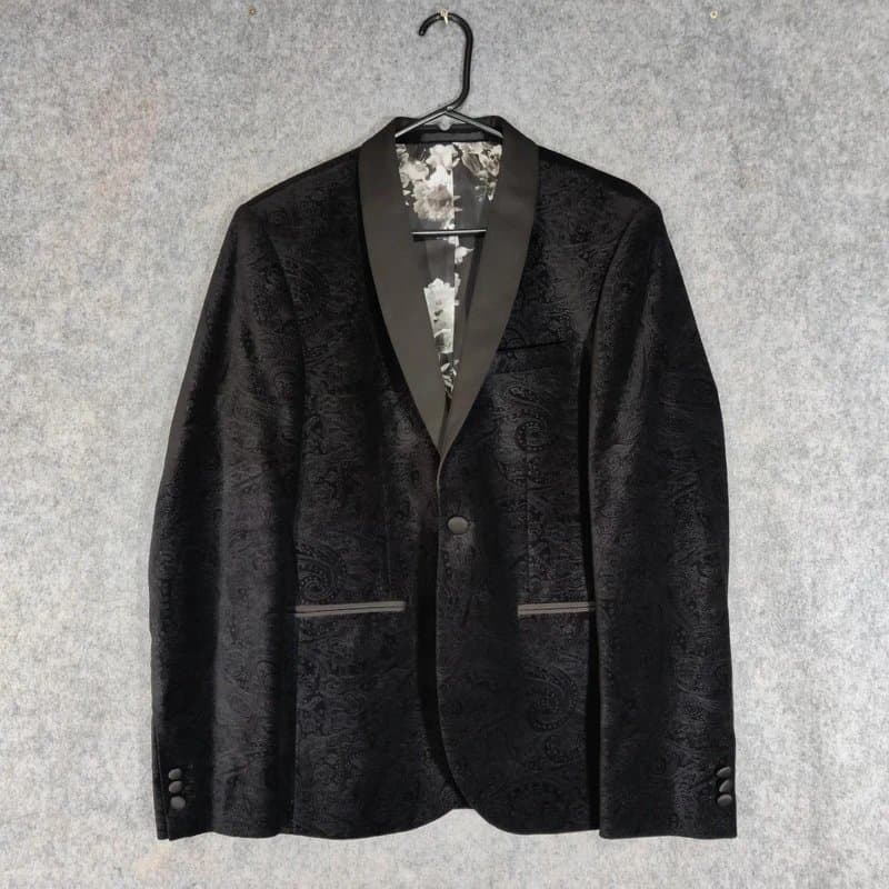Next Next Tuxedo Jacket Size 38R Slim Black Velvet Baroque Paisley Smoking Dinner