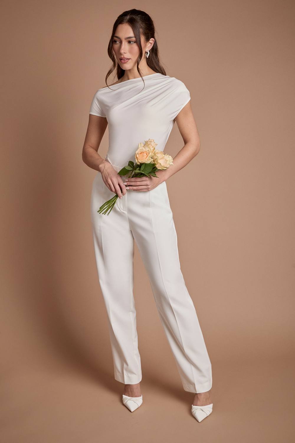 Coast Coast Women's Pleat Front Straight Leg Formal Bridal Trousers in Ivory - 2